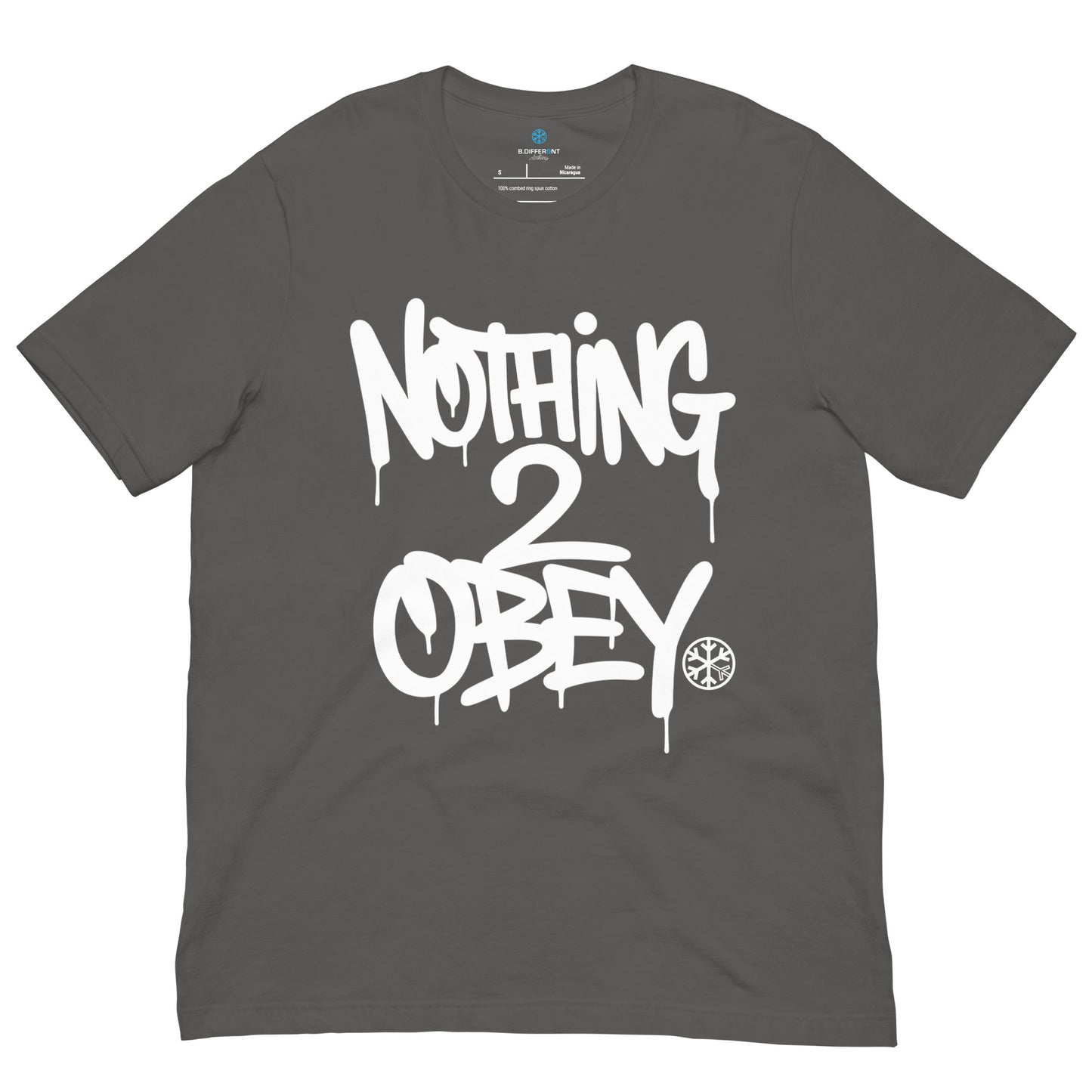 Darkgray-Nothing 2 Obey Graffiti Tee from B.Different Clothing, front view, graffiti-inspired streetwear t-shirt