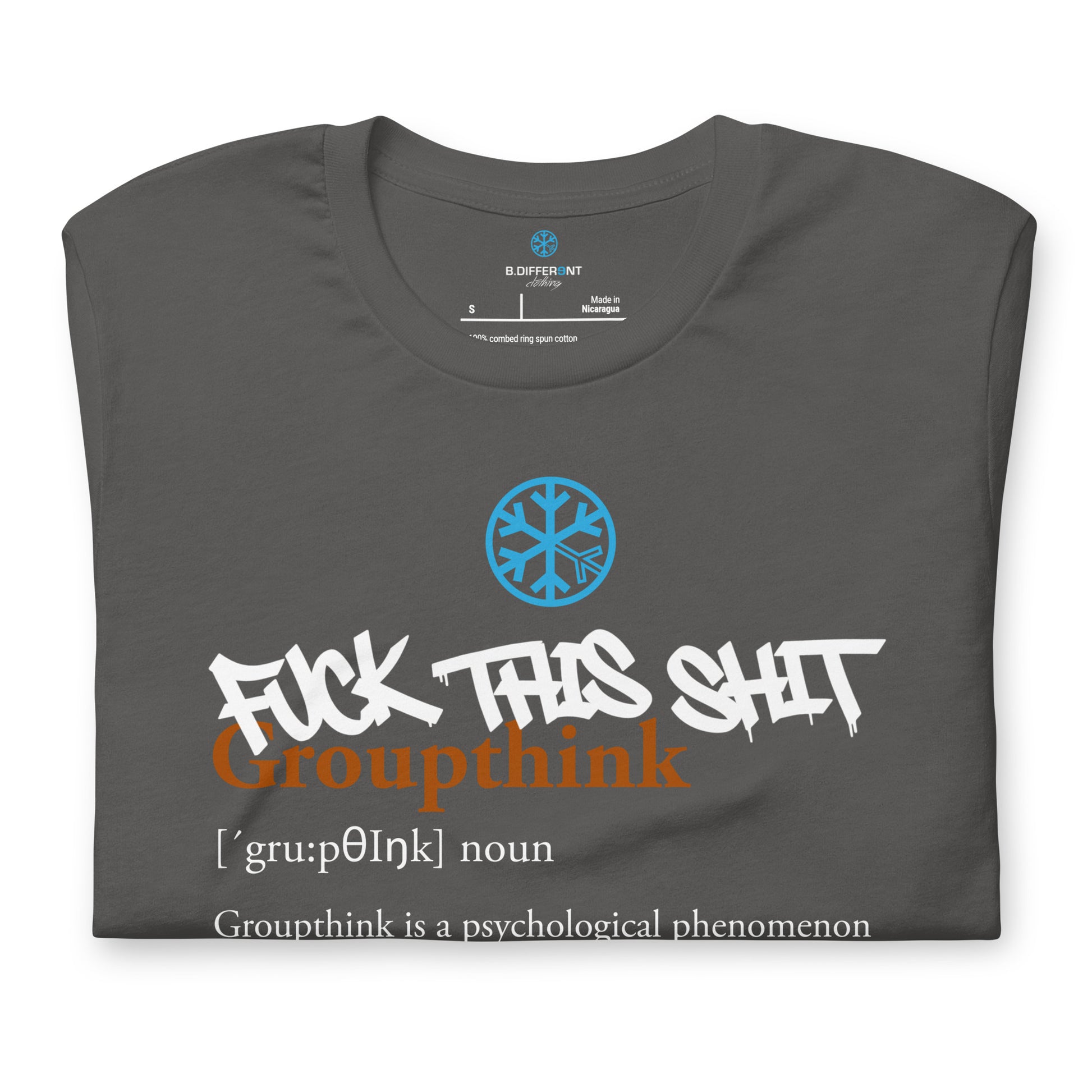 Darkgray-Groupthink Graffiti Tee from B.Different Clothing, folded, graffiti-inspired streetwear t-shirt