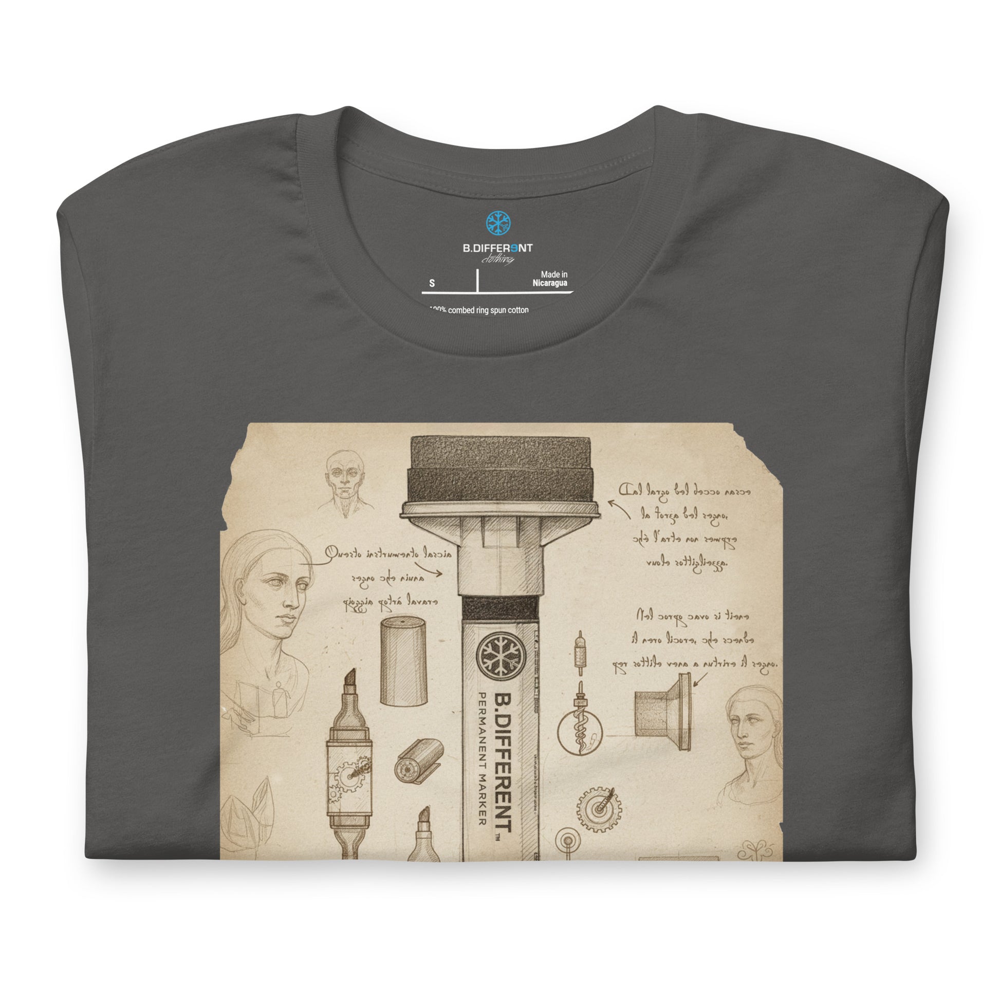 Gray-Marker Sketch Graffiti Tee from B.Different Clothing, folded, graffiti-inspired streetwear t-shirt