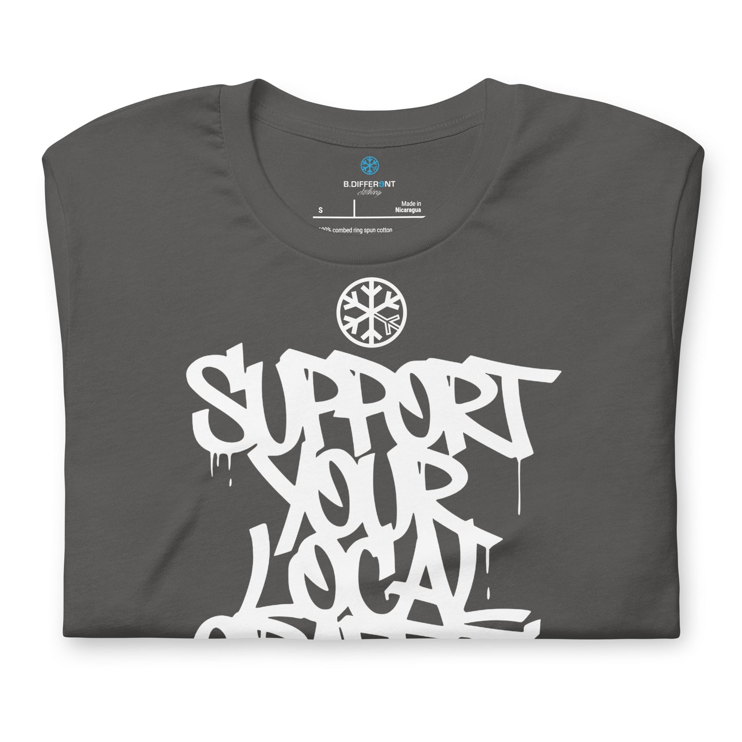 Gray-Support Your Local Graffiti Artists Tee from B.Different Clothing, folded, graffiti-inspired streetwear t-shirt