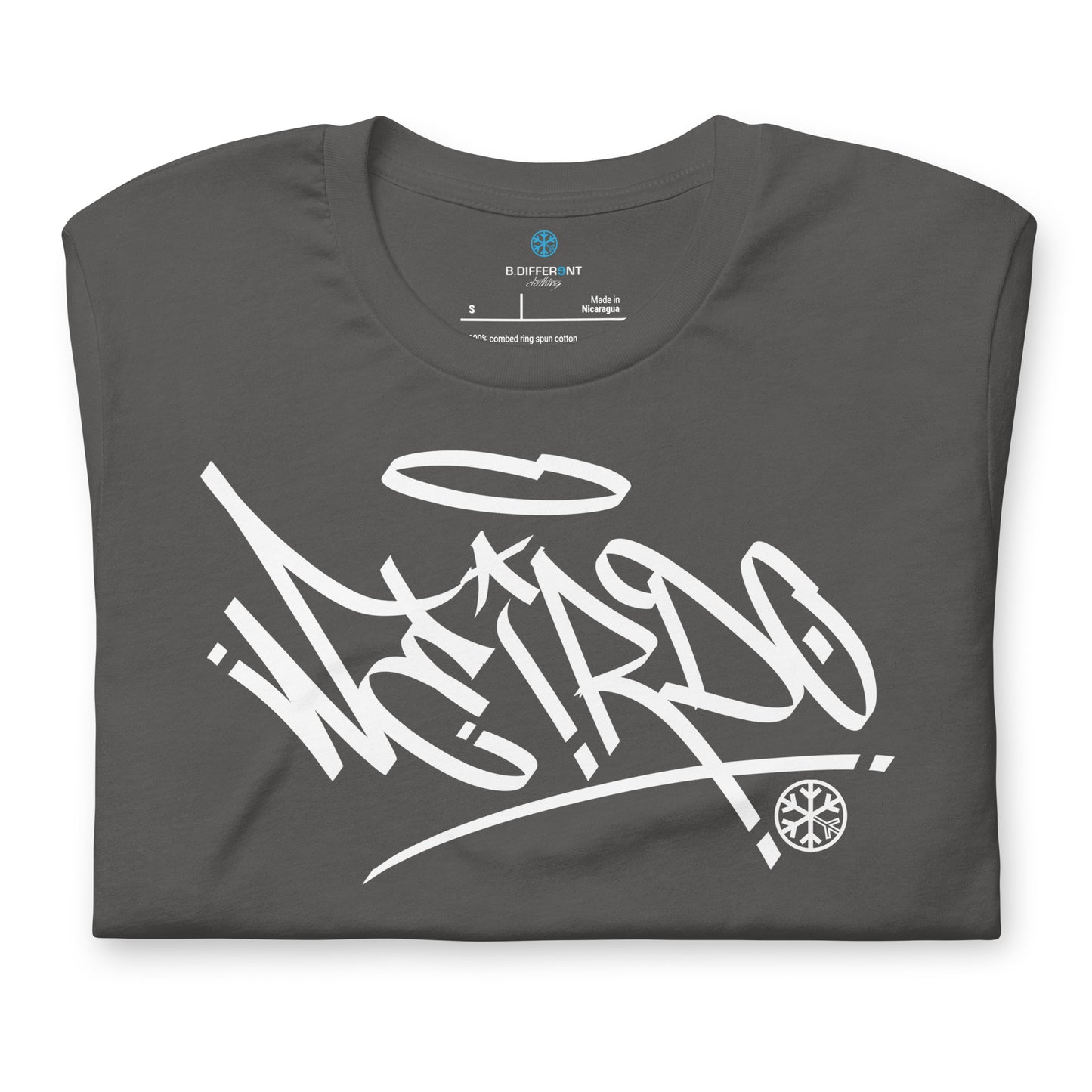 Gray-Weirdo Tag Graffiti Tee from B.Different Clothing, folded, graffiti-inspired streetwear t-shirt