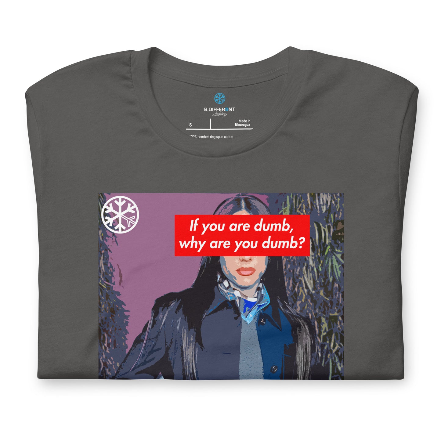 Gray-Why Are You Dumb Tee from B.Different Clothing, folded, graffiti-inspired streetwear t-shirt