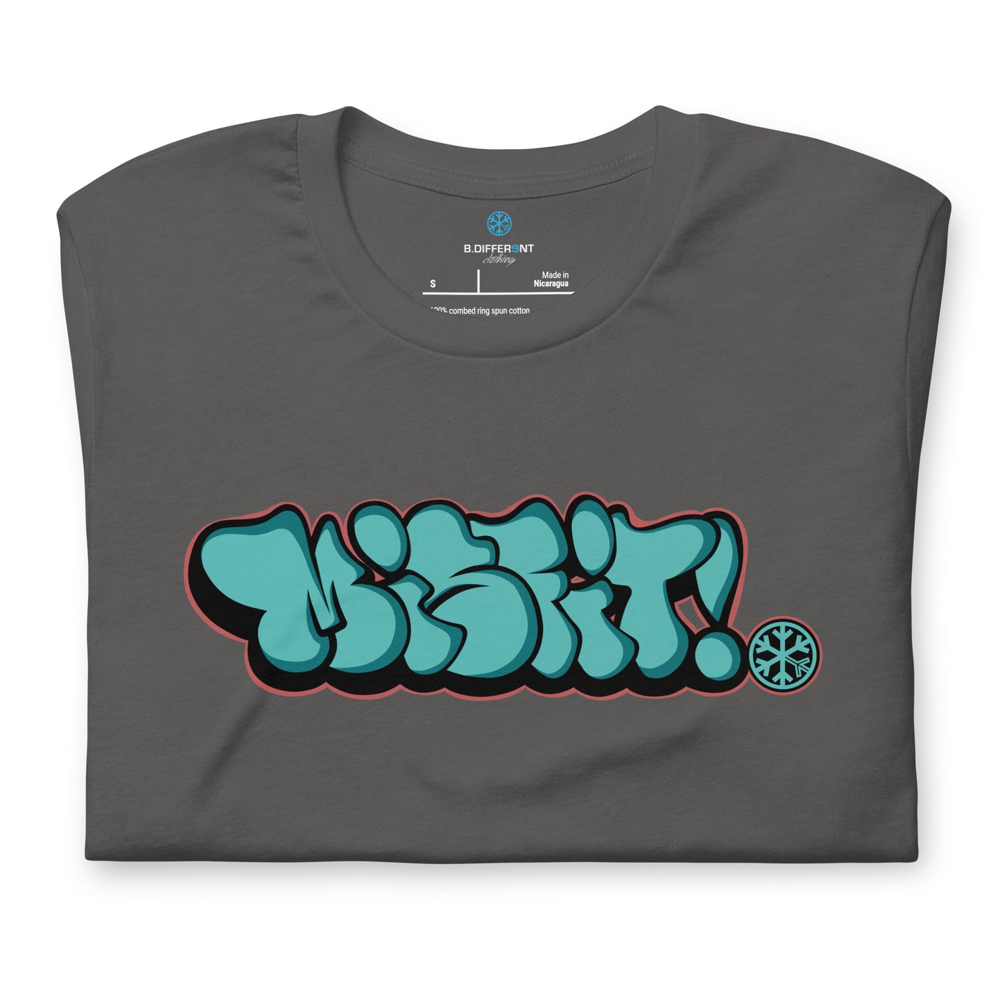 Gray-Misfit Graffiti Throwie Tee from B.Different Clothing, folded, graffiti-inspired streetwear t-shirt