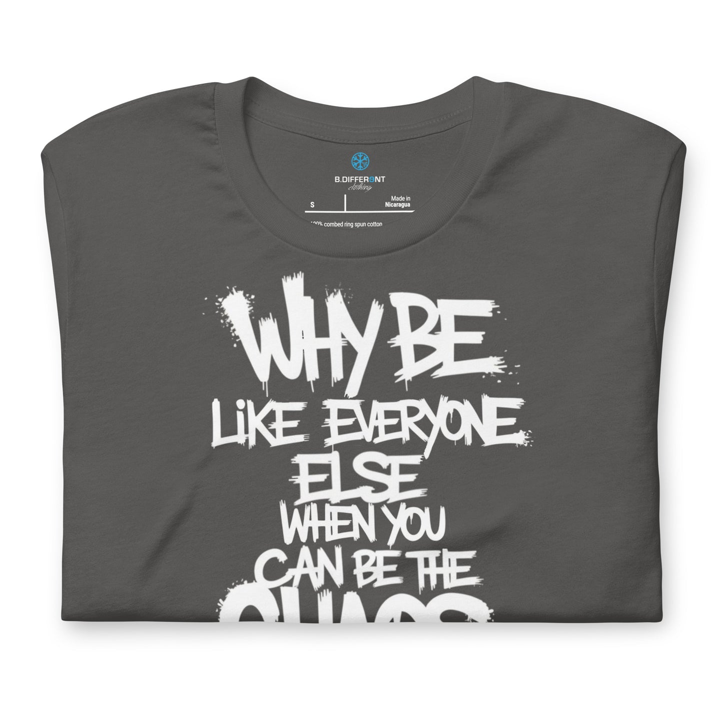 Gray-Chaos They Fear Graffiti Tag Tee from B.Different Clothing, folded, graffiti-inspired streetwear t-shirt