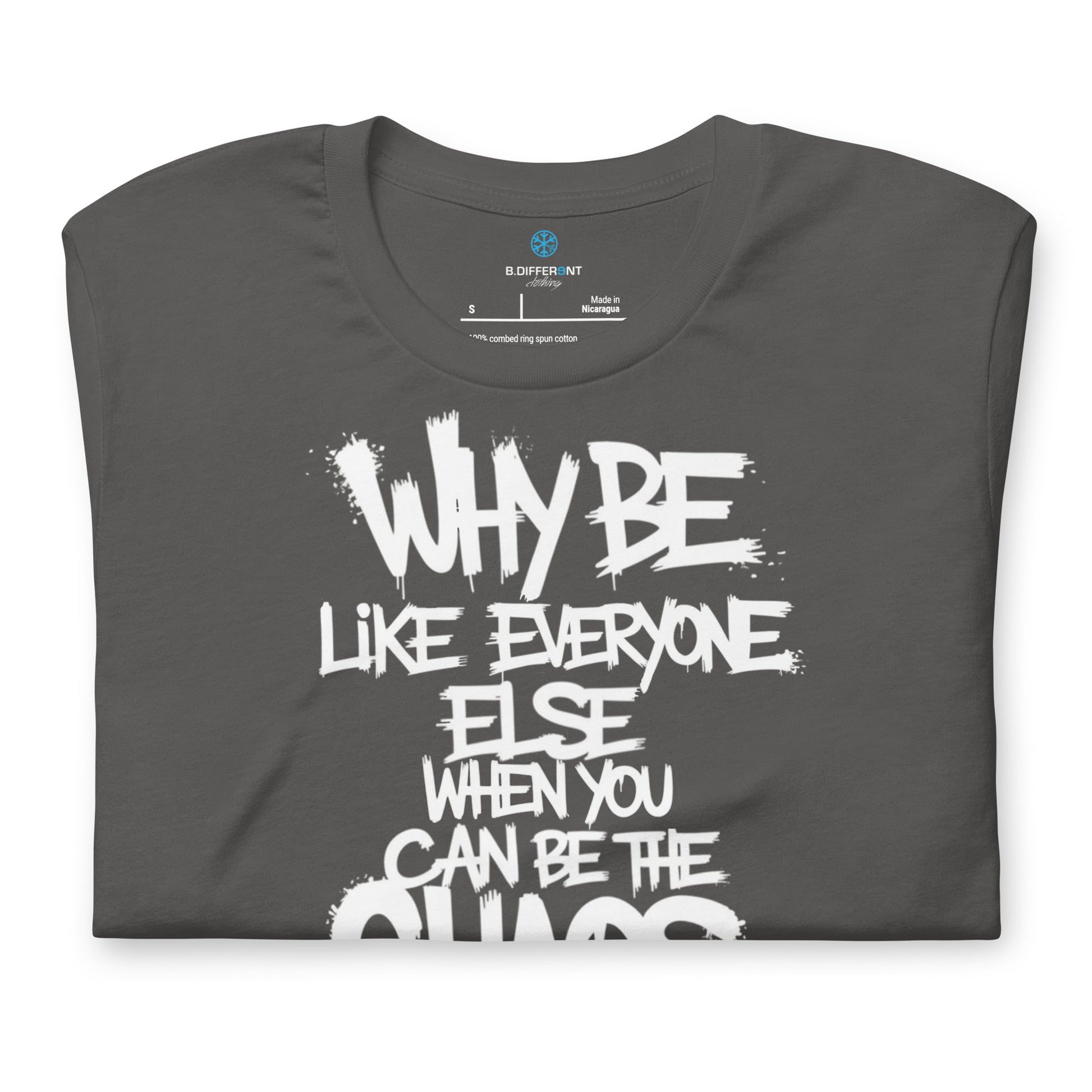 Gray-Chaos They Fear Graffiti Tag Tee from B.Different Clothing, folded, graffiti-inspired streetwear t-shirt