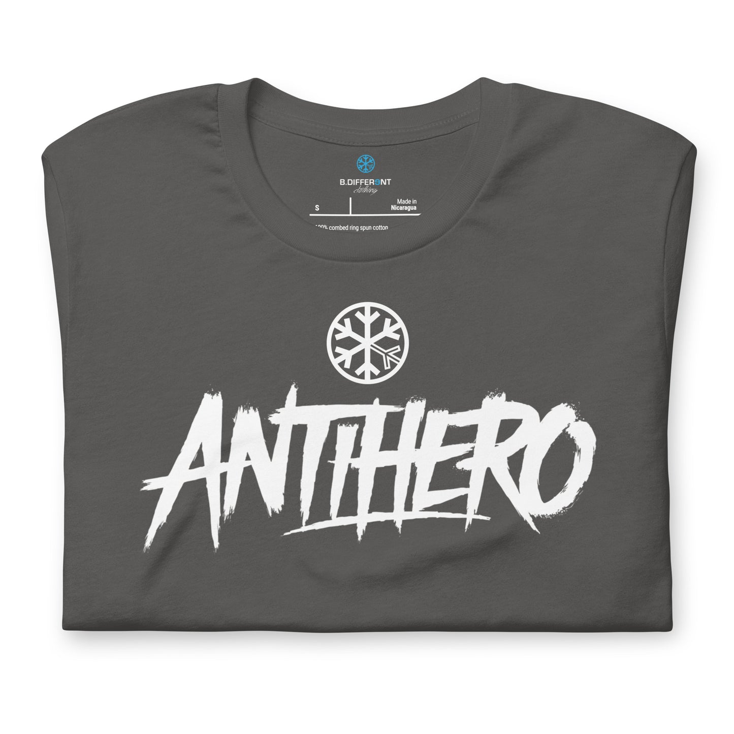 Gray-Antihero Graffiti Tag Tee from B.Different Clothing, folded, graffiti-inspired streetwear t-shirt