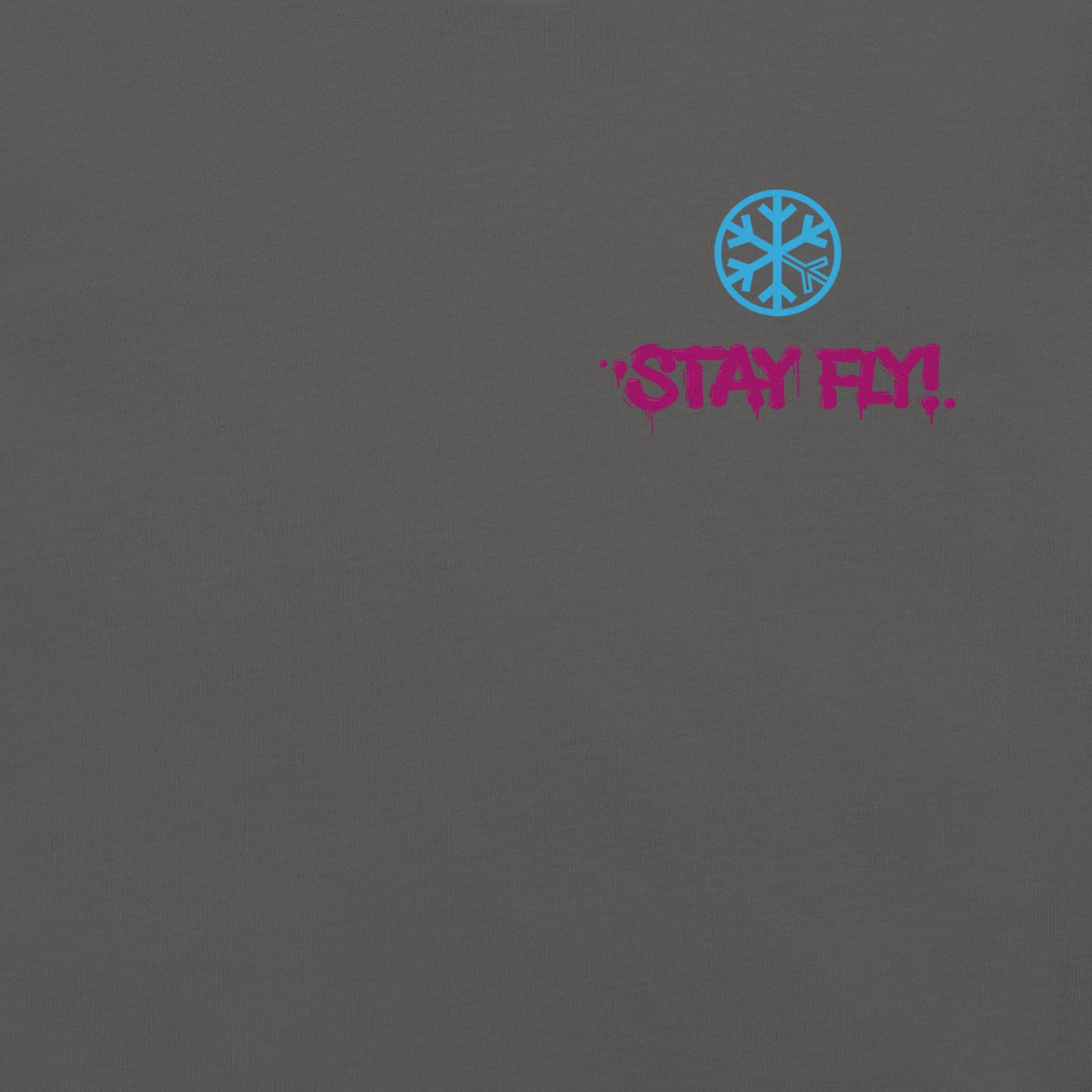 Gray-Stay Fly Graffiti Character Tee from B.Different Clothing, front graphic, graffiti-inspired streetwear t-shirt