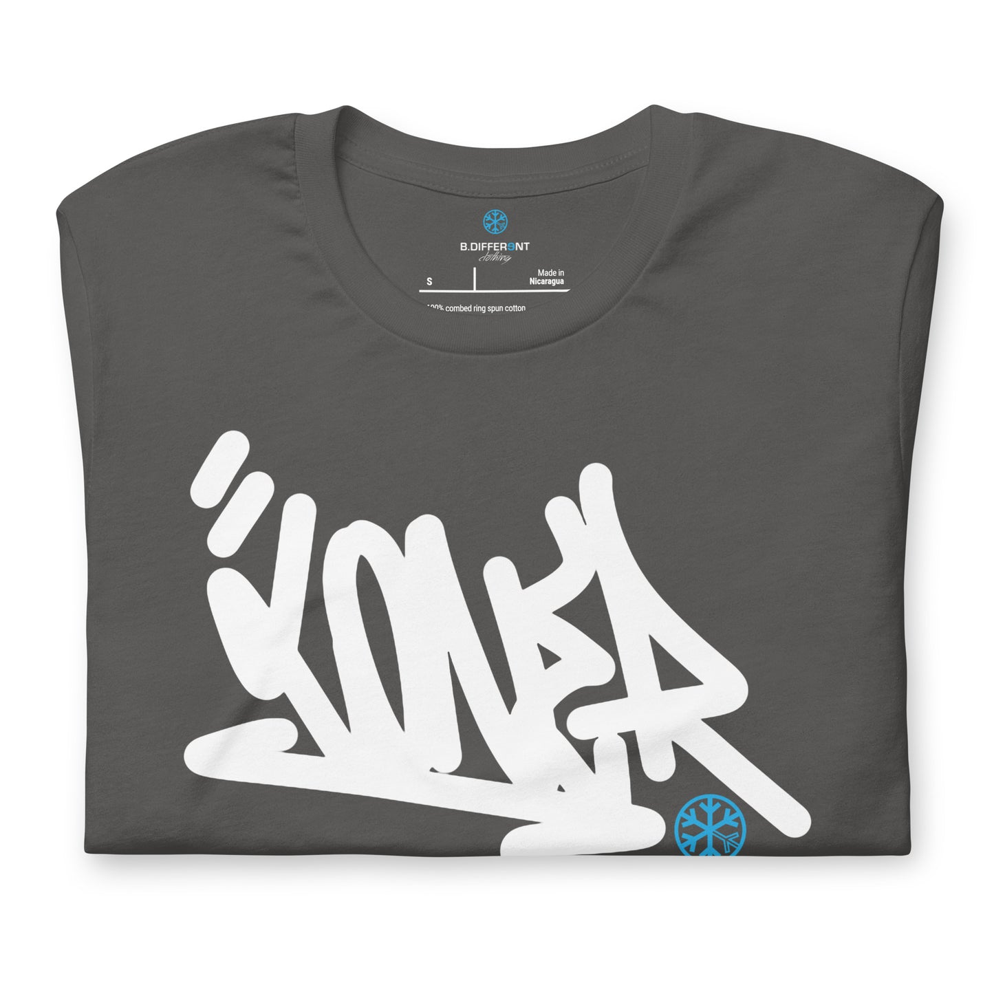 Darkgray-Loner Graffiti Tag Tee from B.Different Clothing, folded, graffiti-inspired streetwear t-shirt