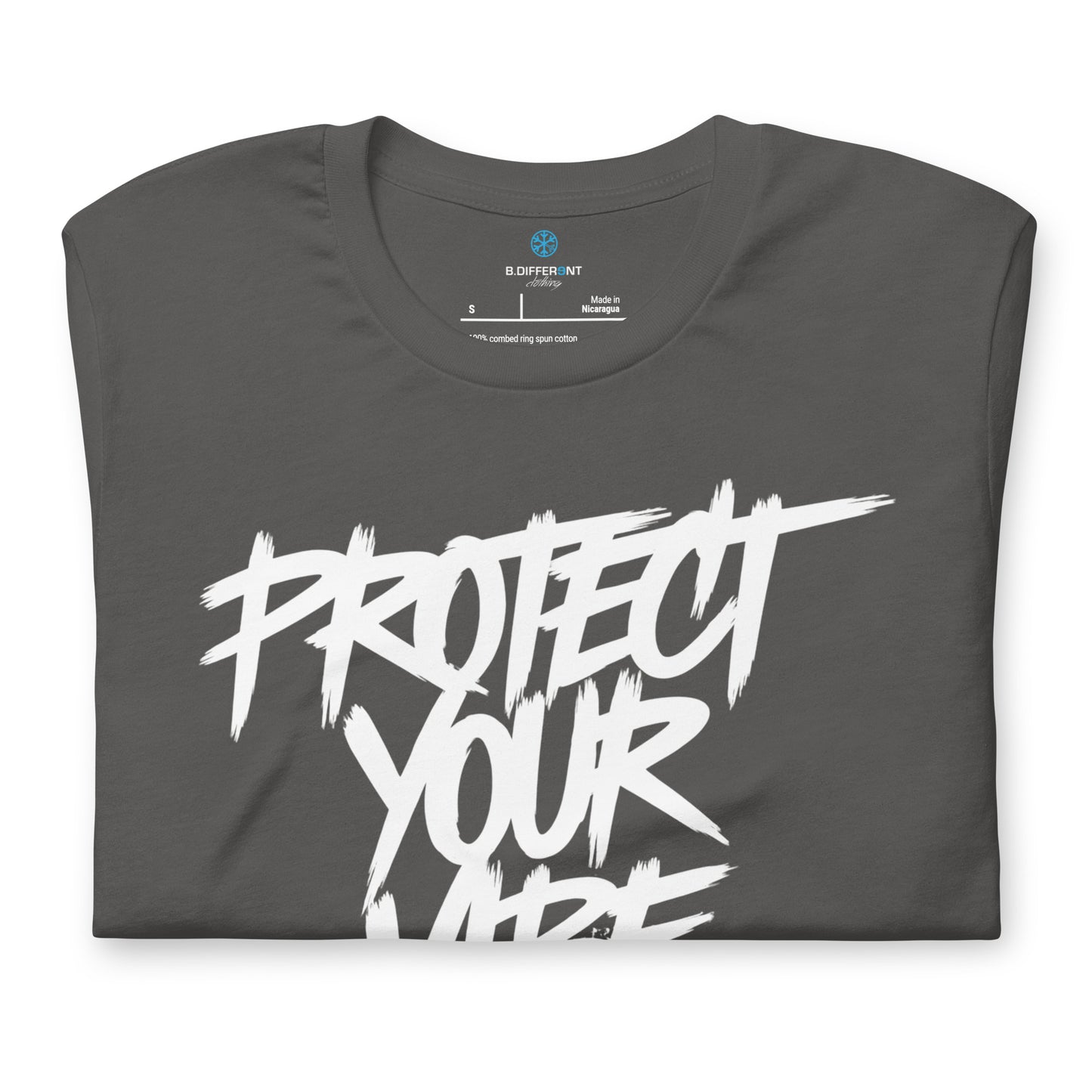 Gray-Protect Your Vibe Graffiti Tag Tee from B.Different Clothing, folded, graffiti-inspired streetwear t-shirt