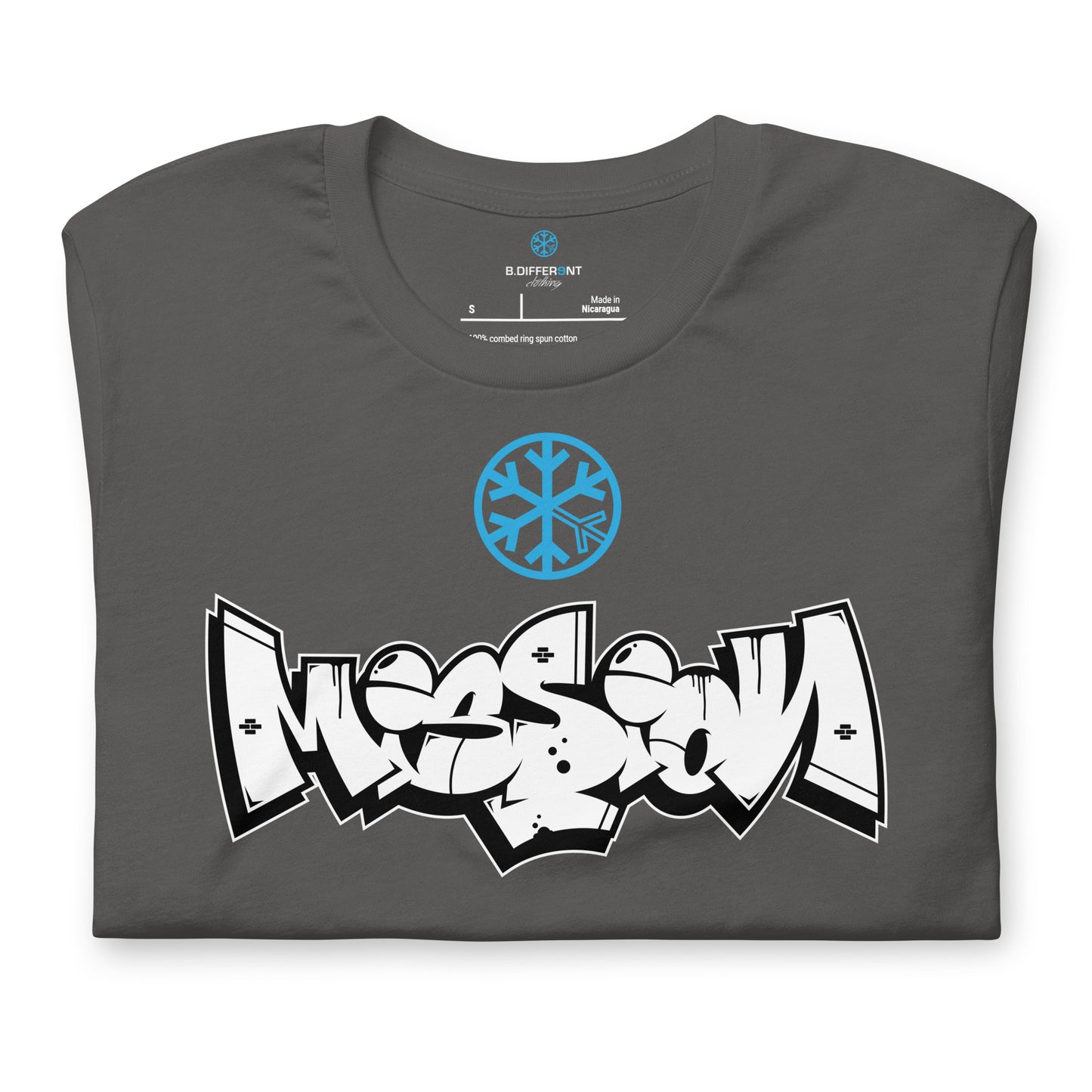 Gray-Mission Graffiti Piece Tee from B.Different Clothing, folded, graffiti-inspired streetwear t-shirt