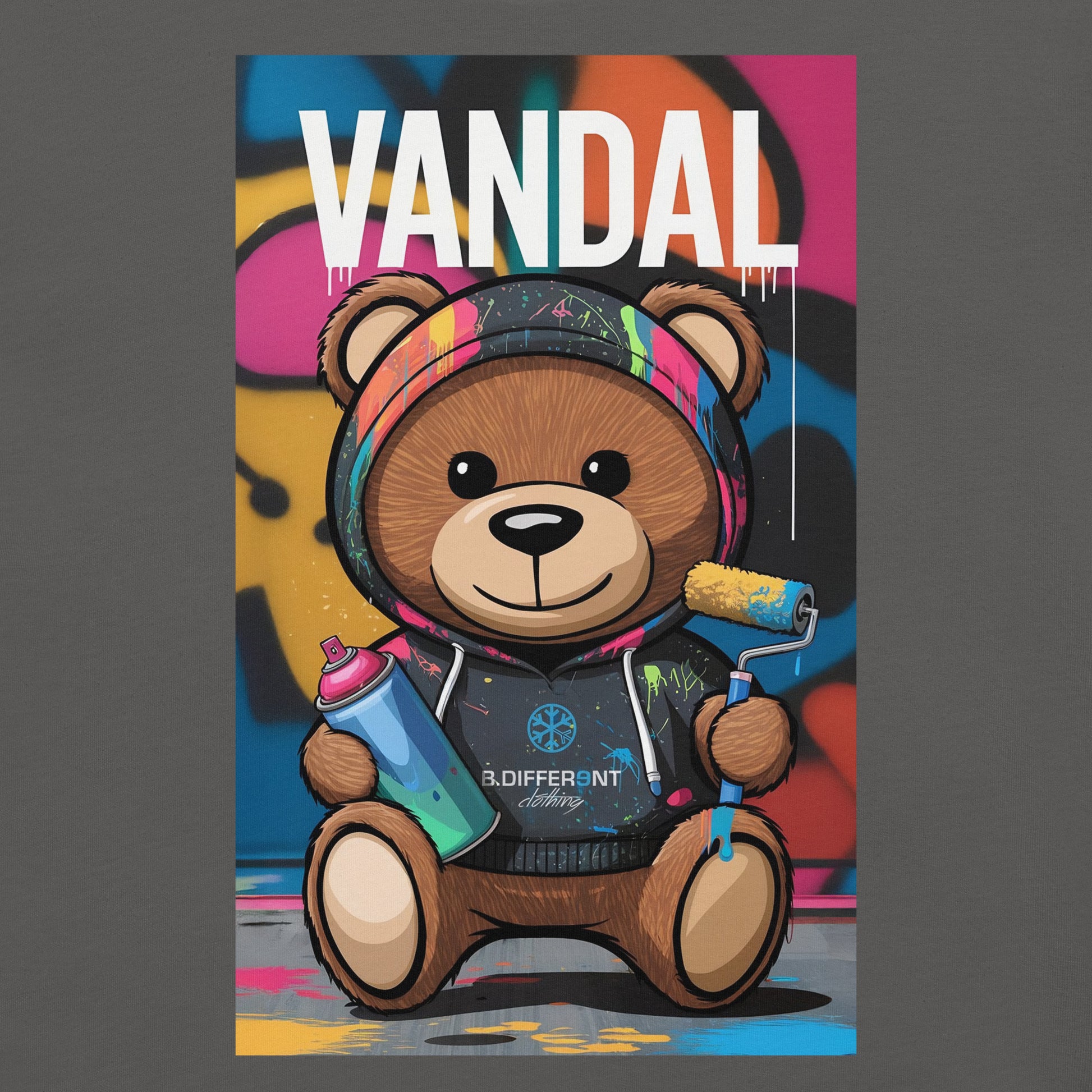 Gray-Vandal Teddy Bear Graffiti Tee from B.Different Clothing, graphic, graffiti-inspired streetwear