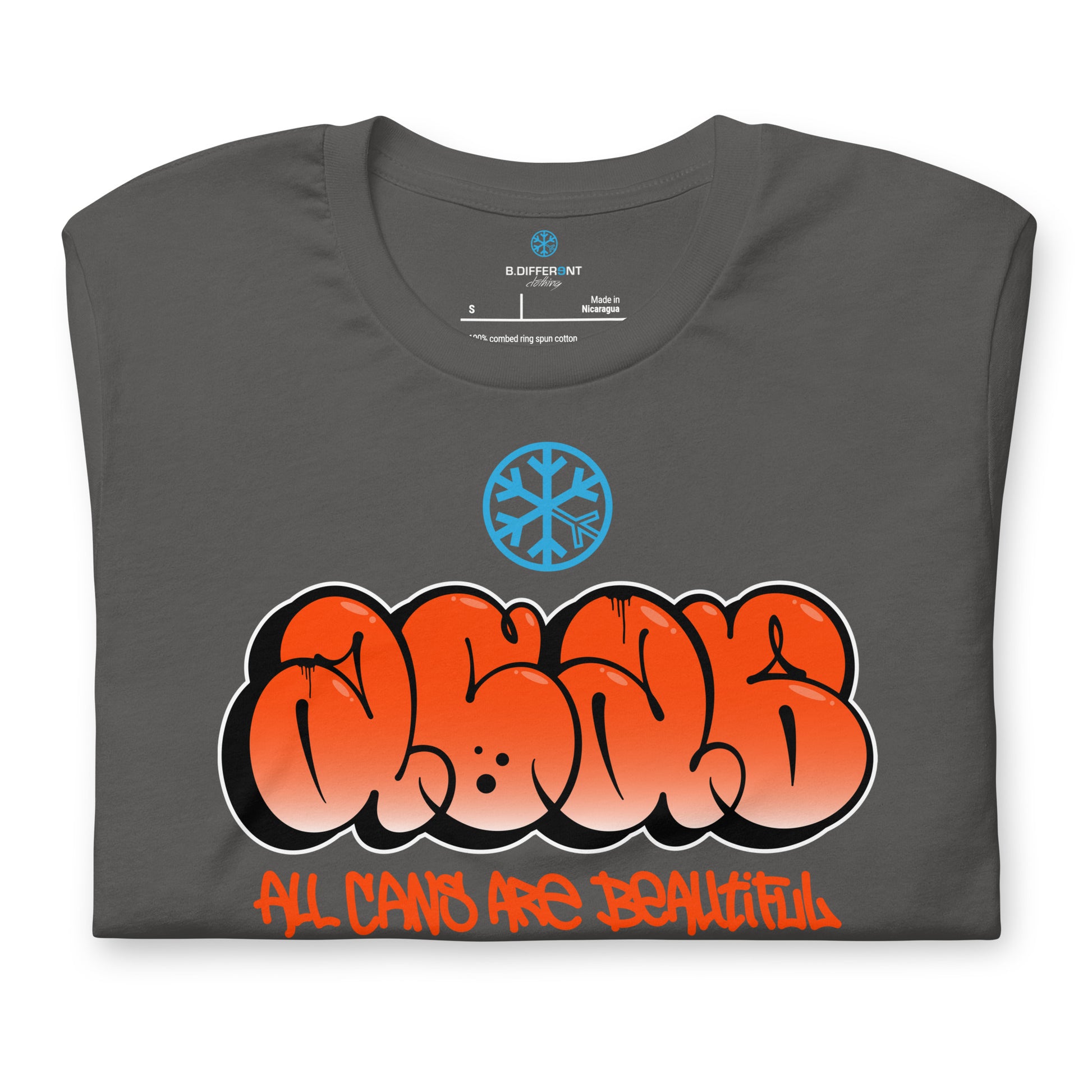 Gray-ACAB Graffiti Throw-up Tee from B.Different Clothing, folded, graffiti-inspired streetwear t-shirt