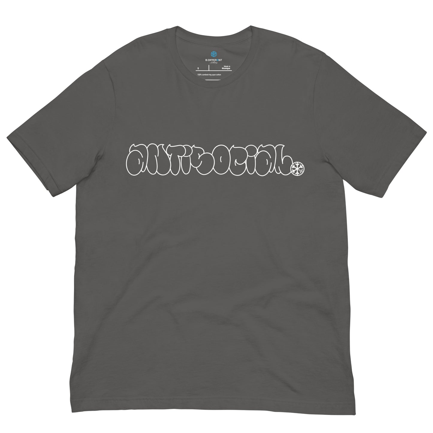 Gray-Antisocial Graffiti Hollow Tee from B.Different Clothing, front view, graffiti-inspired streetwear t-shirt