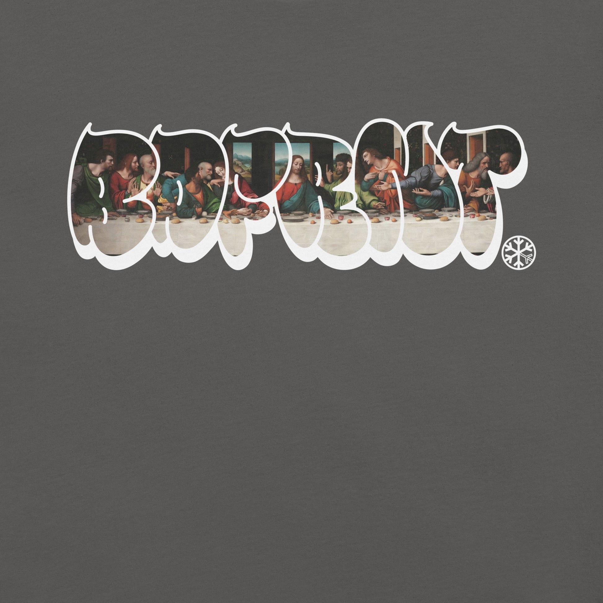 Gray-BDFRNT Throwie x Last Supper Graffiti Tee from B.Different Clothing, graphic, graffiti-inspired streetwear t-shirt