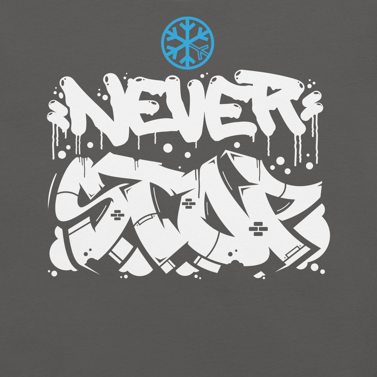 Darkgray-Never Stop Graffiti Piece Tee from B.Different Clothing, graphic, graffiti-inspired streetwear t-shirt