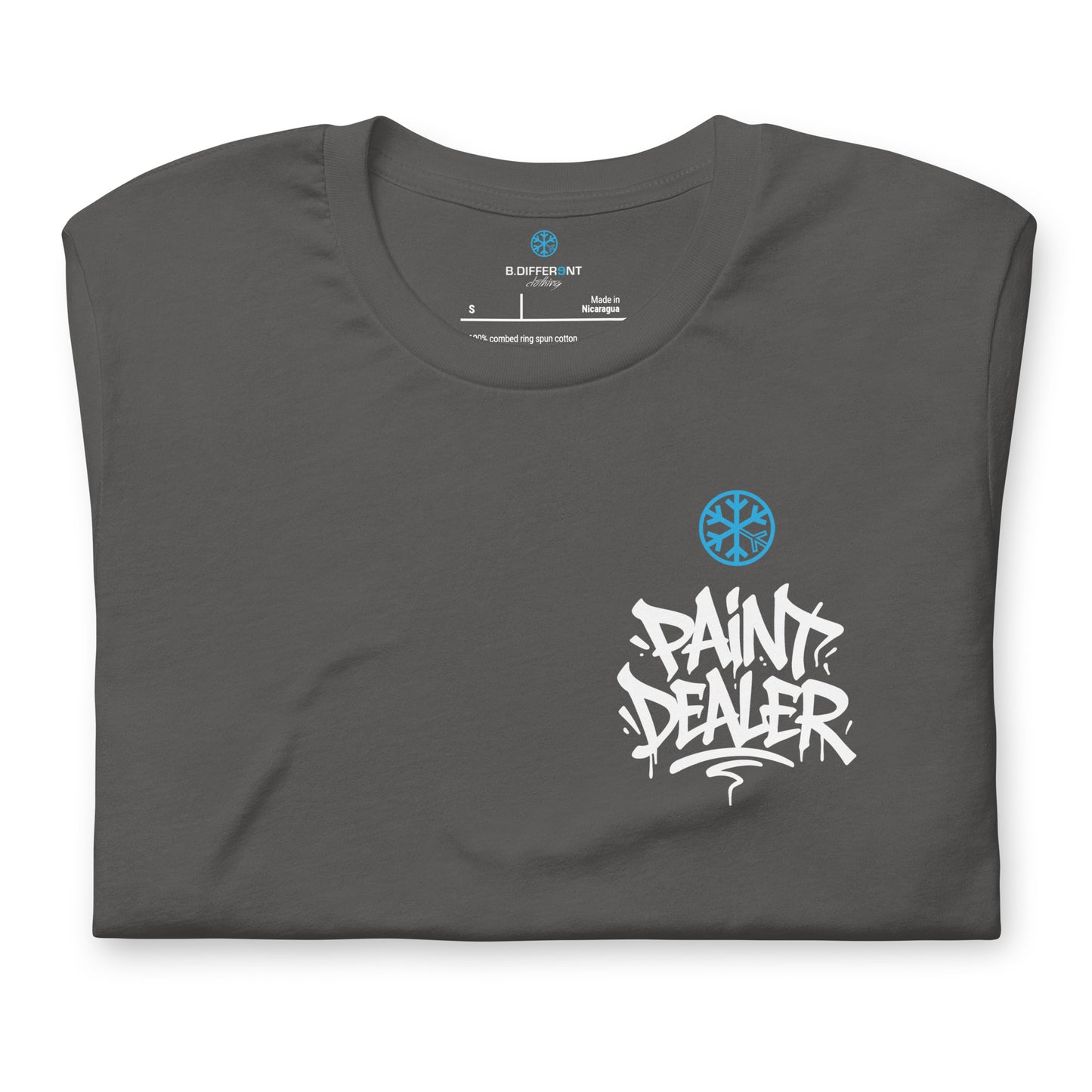 Gray-Paint Dealer Graffiti Character Tee from B.Different Clothing, folded, graffiti-inspired streetwear t-shirt
