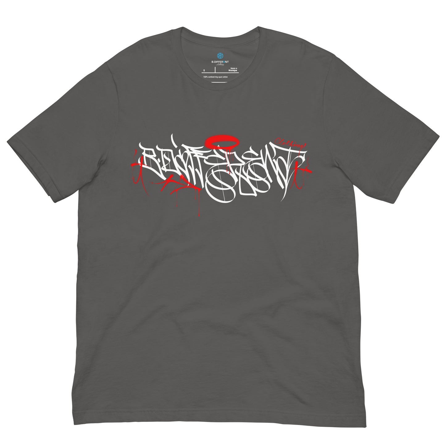 Gray-Caos One Collab Graffiti Tee from B.Different Clothing, front view, graffiti-inspired streetwear t-shirt