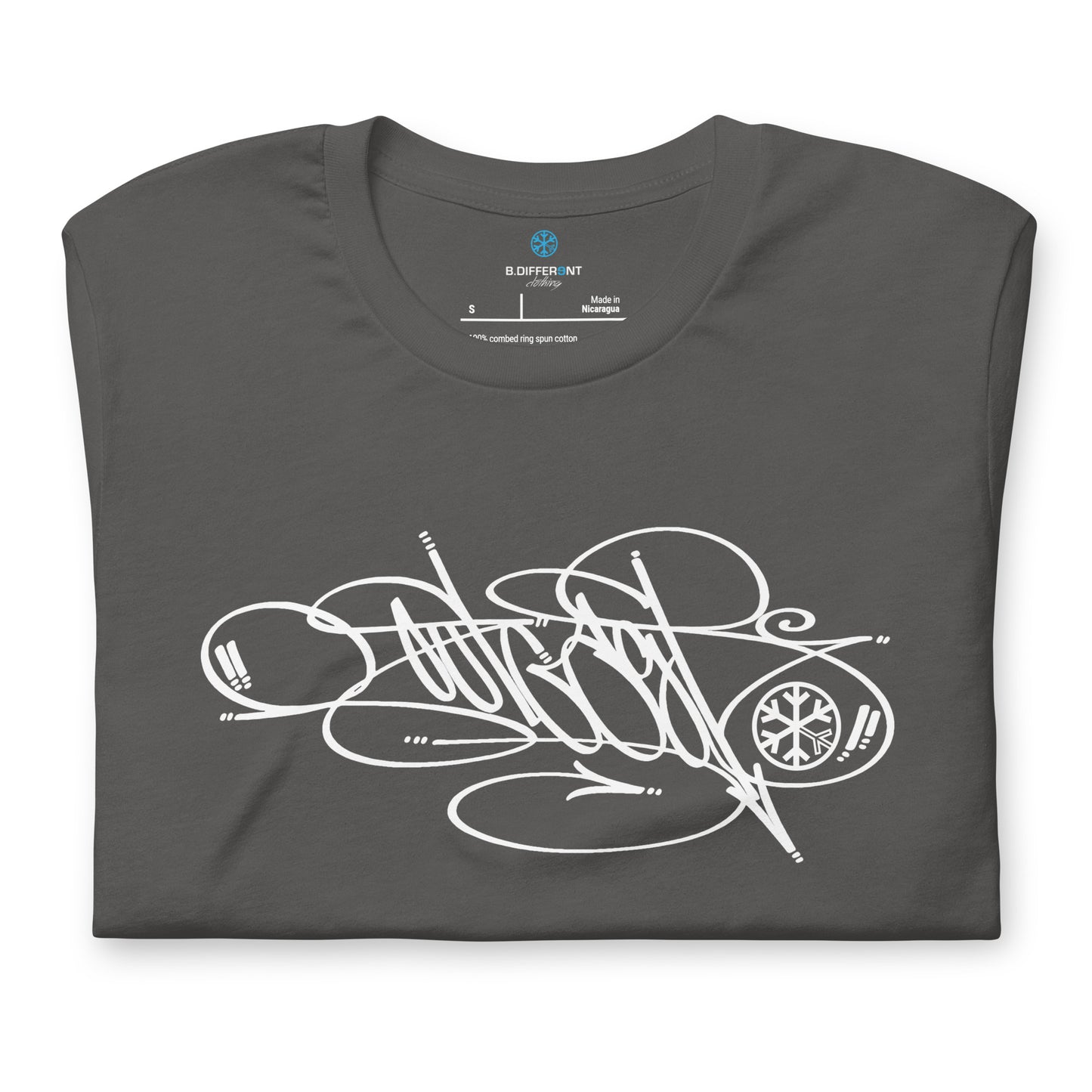 Gray-Outcast Tag Tee by Graffiti Dad from B.Different Clothing, folded, graffiti-inspired streetwear t-shirt