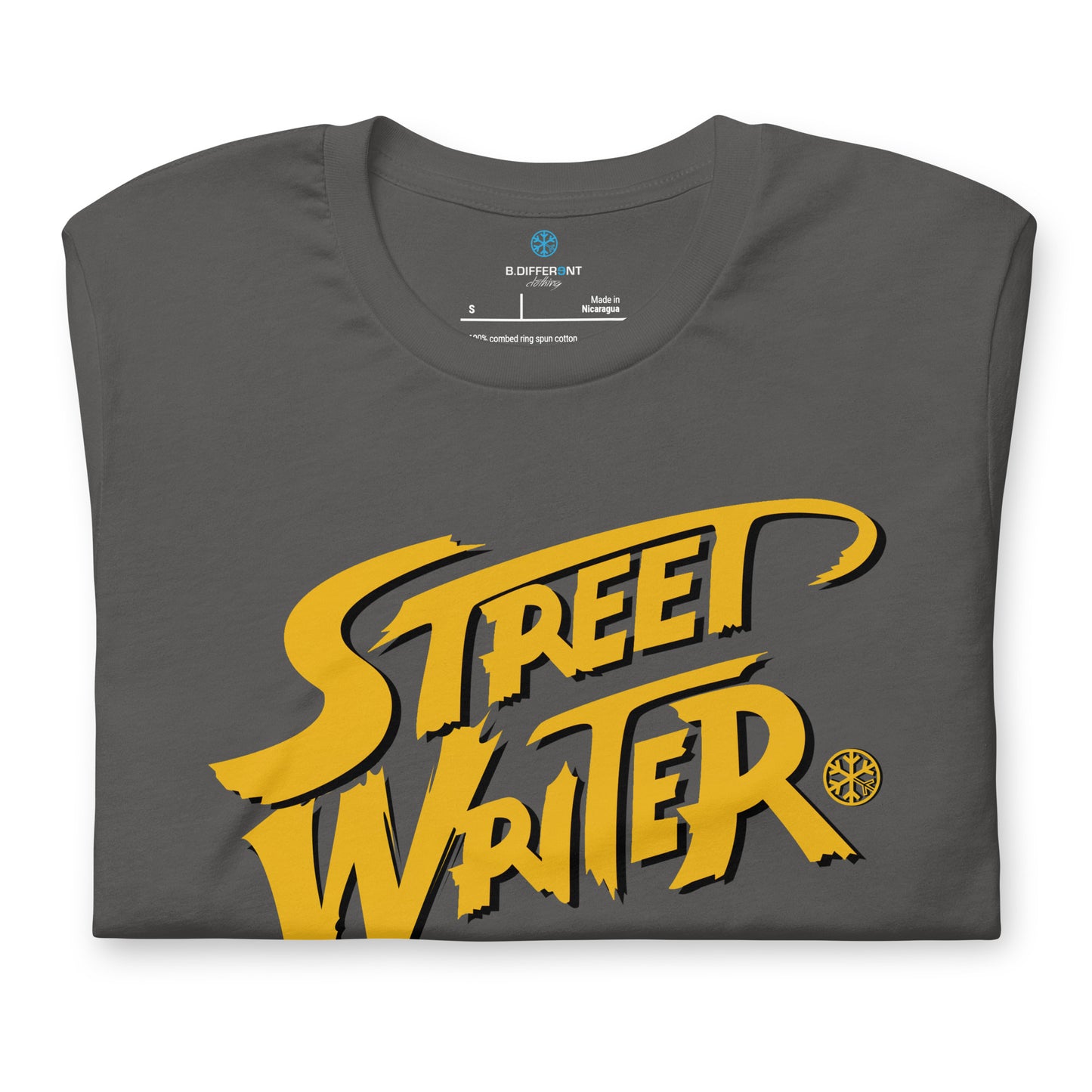 Gray-Street Writer Graffiti Tee from B.Different Clothing, folded, graffiti-inspired streetwear t-shirt
