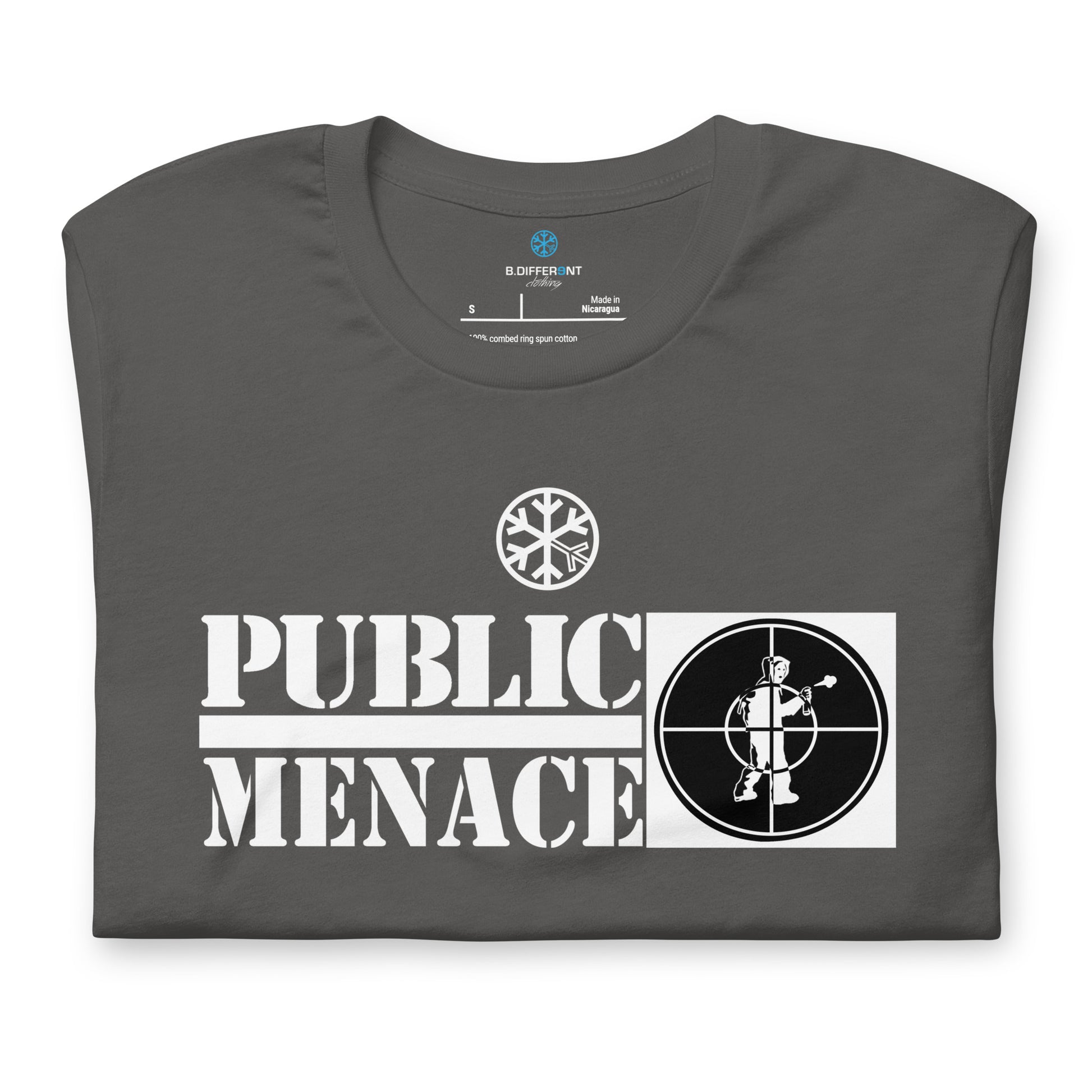 Gray-Public Menace Graffiti Tee from B.Different Clothing, folded, graffiti-inspired streetwear t-shirt