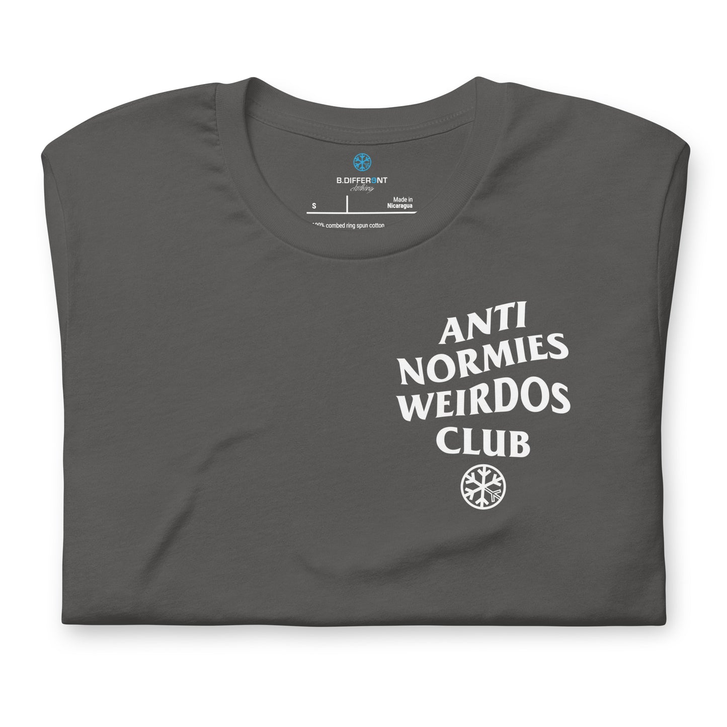 Gray-Anti Normies Weirdos Club Tee from B.Different Clothing, folded, graffiti-inspired streetwear t-shirt