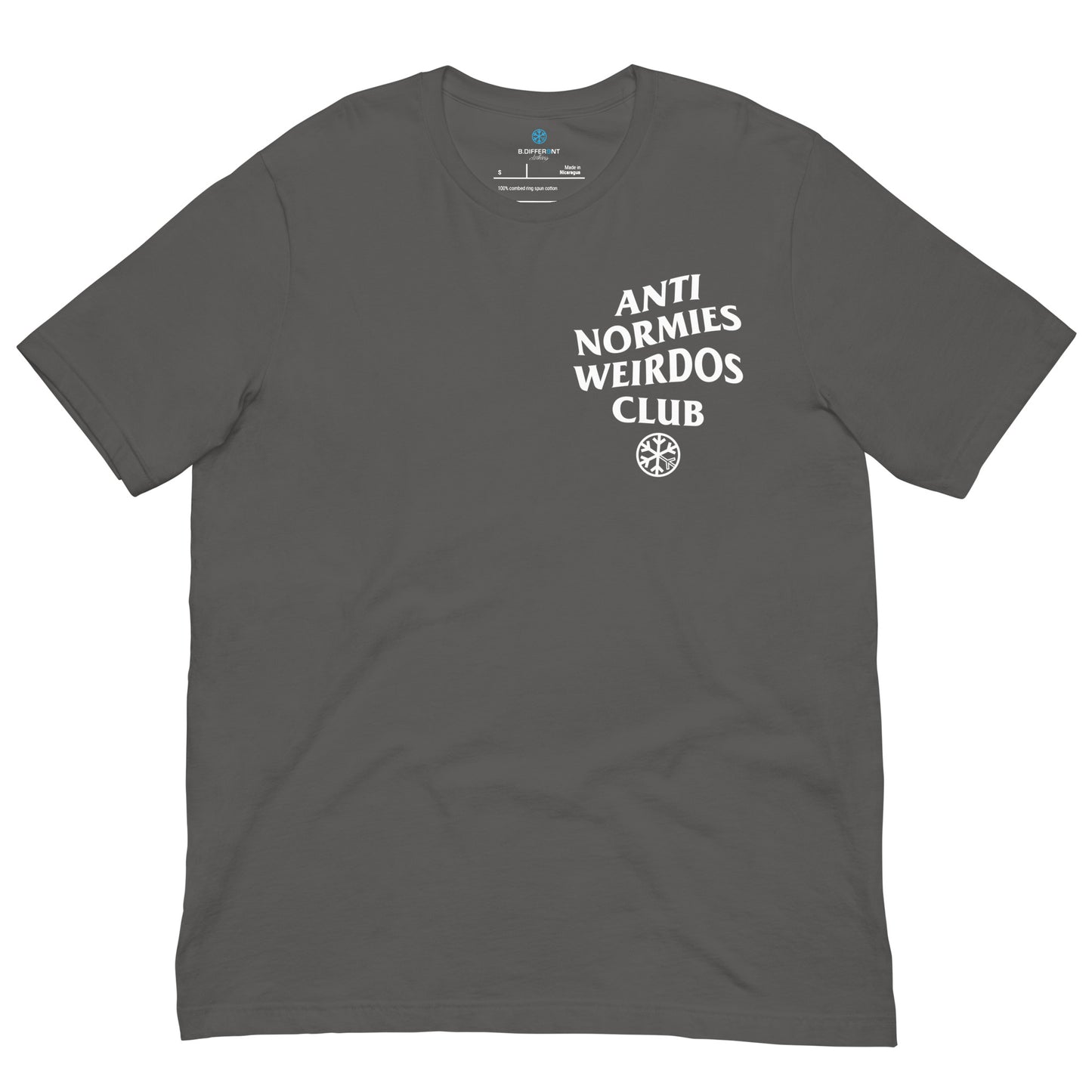 Gray-Anti Normies Weirdos Club Tee from B.Different Clothing, front view, graffiti-inspired streetwear t-shirt