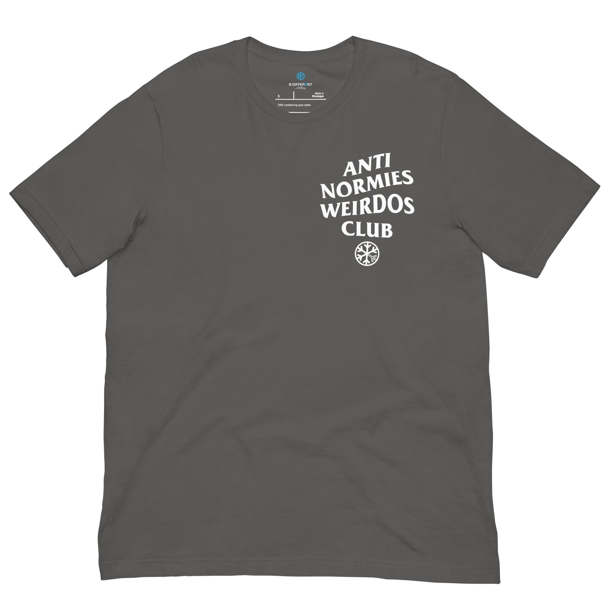 Gray-Anti Normies Weirdos Club Tee from B.Different Clothing, front view, graffiti-inspired streetwear t-shirt