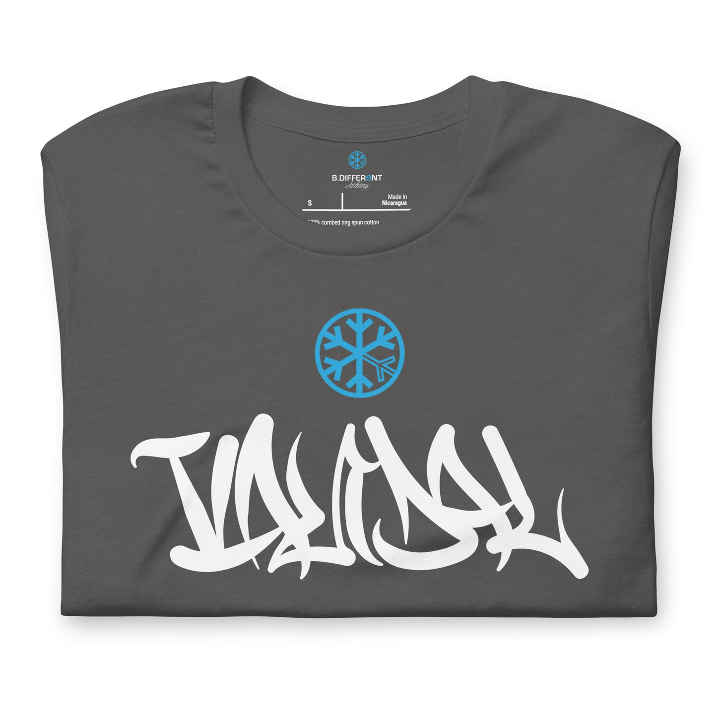 Gray-Vandal Graffiti Tag Tee from B.Different Clothing, folded, graffiti-inspired streetwear t-shirt