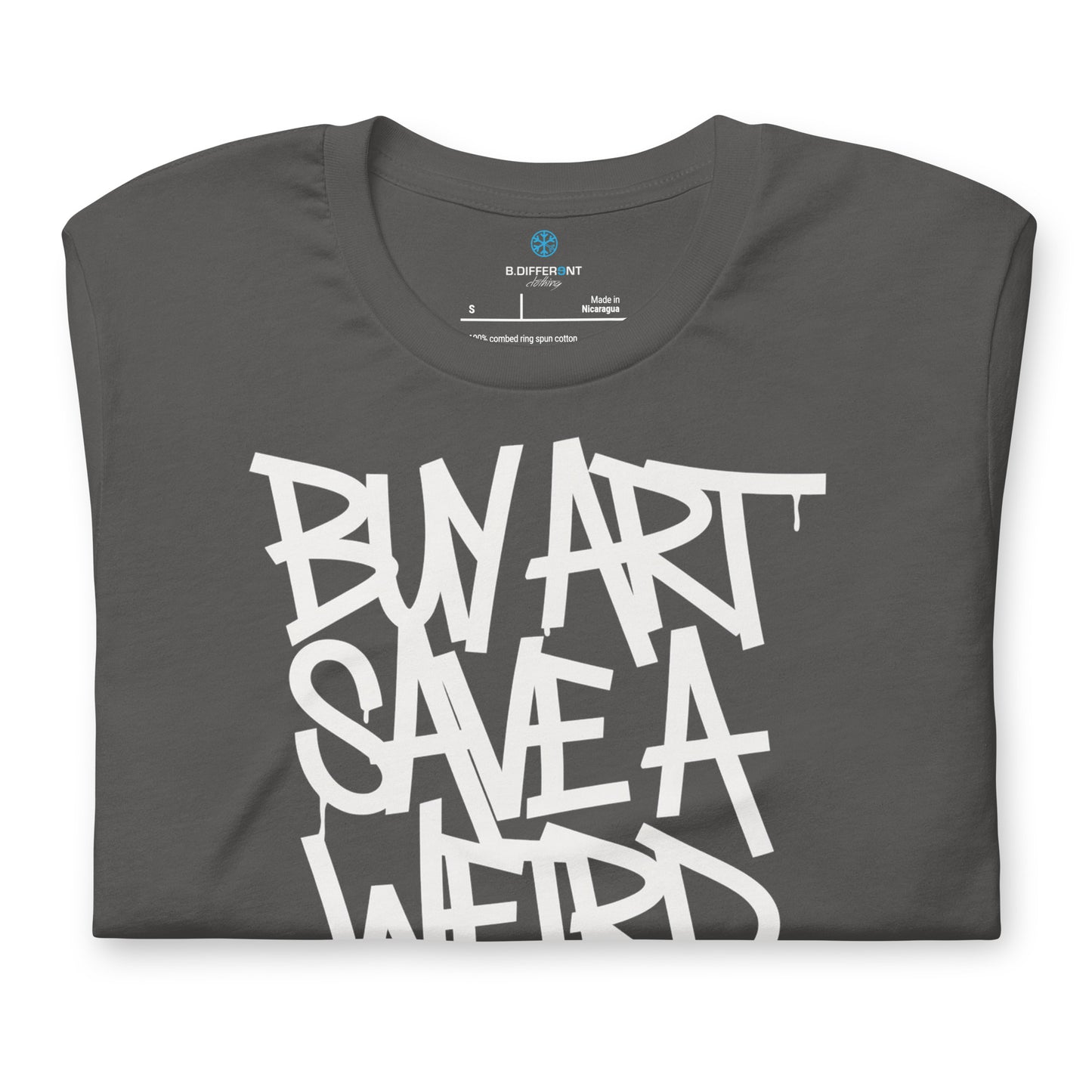 Gray-Buy Art Save a Weird Person Graffiti Tee from B.Different Clothing, folded, graffiti-inspired streetwear t-shirt