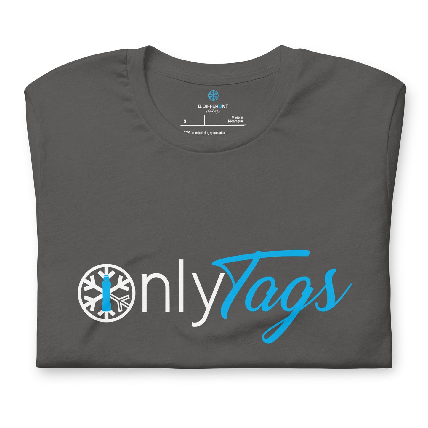 Gray-Only Tags Graffiti Tee from B.Different Clothing, folded, graffiti-inspired streetwear t-shirt