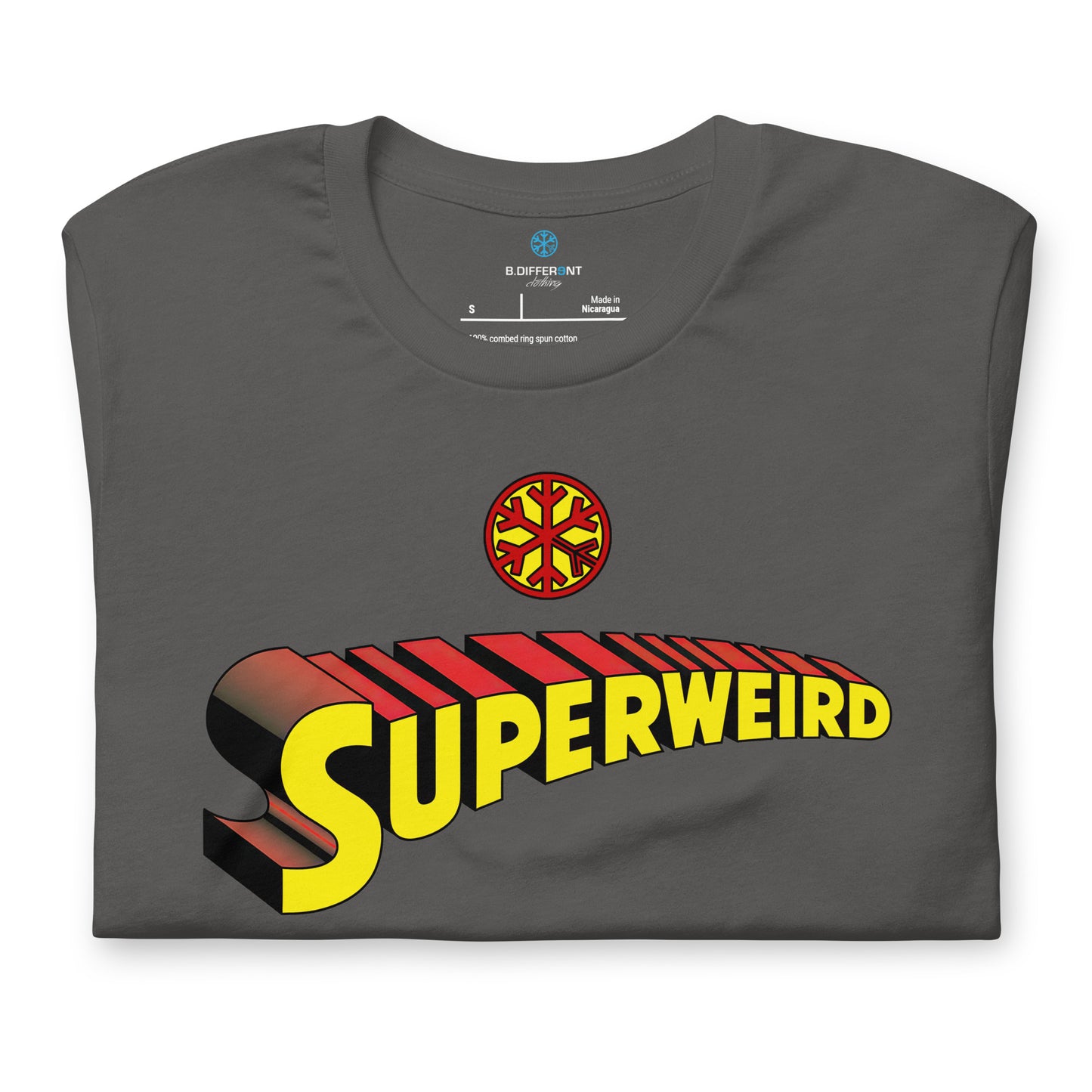 Gray-Superweird Tee from B.Different Clothing, folded, graffiti-inspired streetwear t-shirt