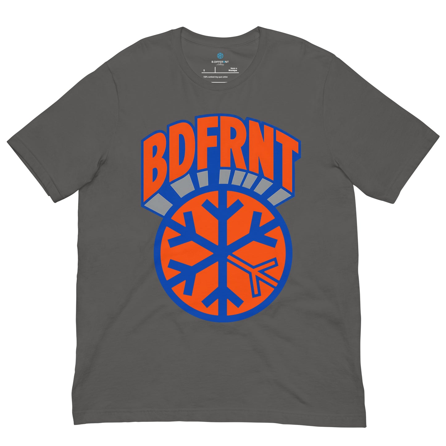 Gray-BDFRNT Logo 1989 Tee from B.Different Clothing, front view, graffiti-inspired streetwear t-shirt