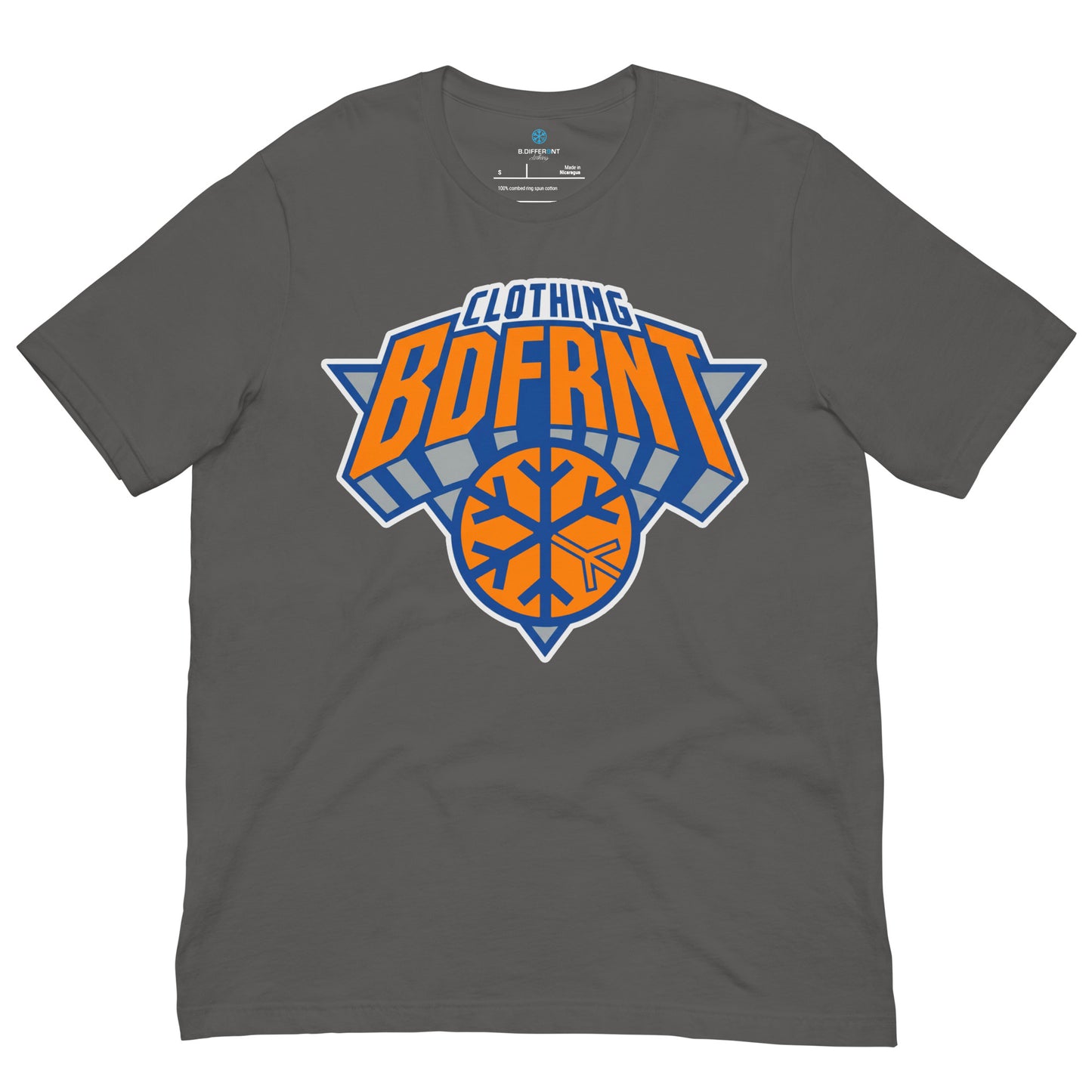 Gray-BDFRNT Logo 2011 Tee from B.Different Clothing, front view, graffiti-inspired streetwear t-shirt