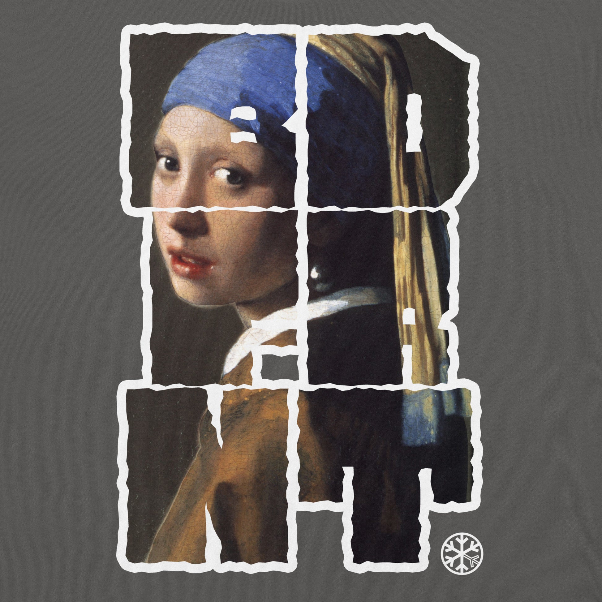 Dark Gray-BDFRNT Blockbuster x Girl With Pearl Earring Tee from B.Different Clothing, front view, graffiti-inspired streetwear