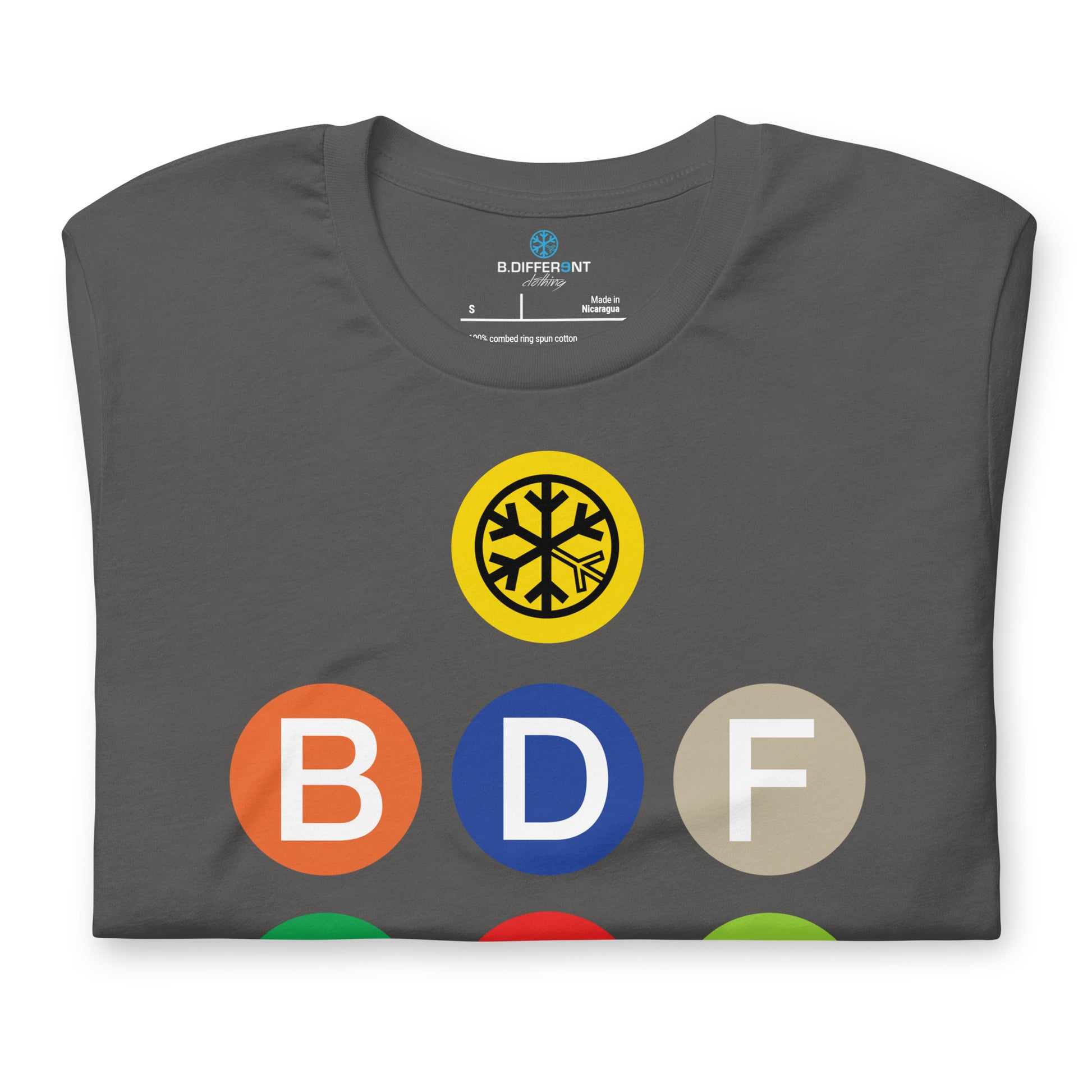 Dark Gray-BDFRNT NYC Subway Tee from B.Different Clothing, folded, graffiti-inspired streetwear