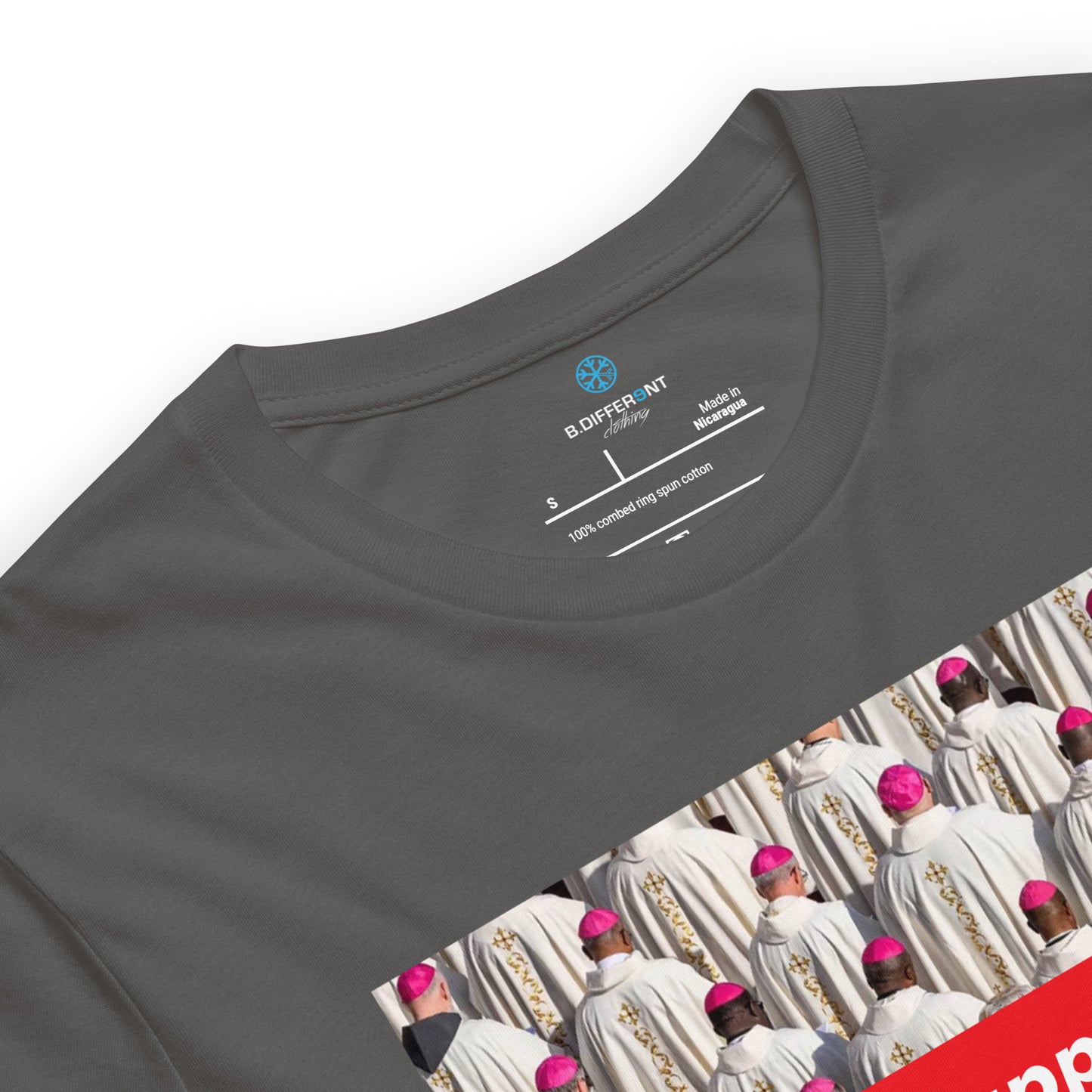 Gray-Vatican Crooks Tee from B.Different Clothing, collar, graffiti-inspired streetwear t-shirt