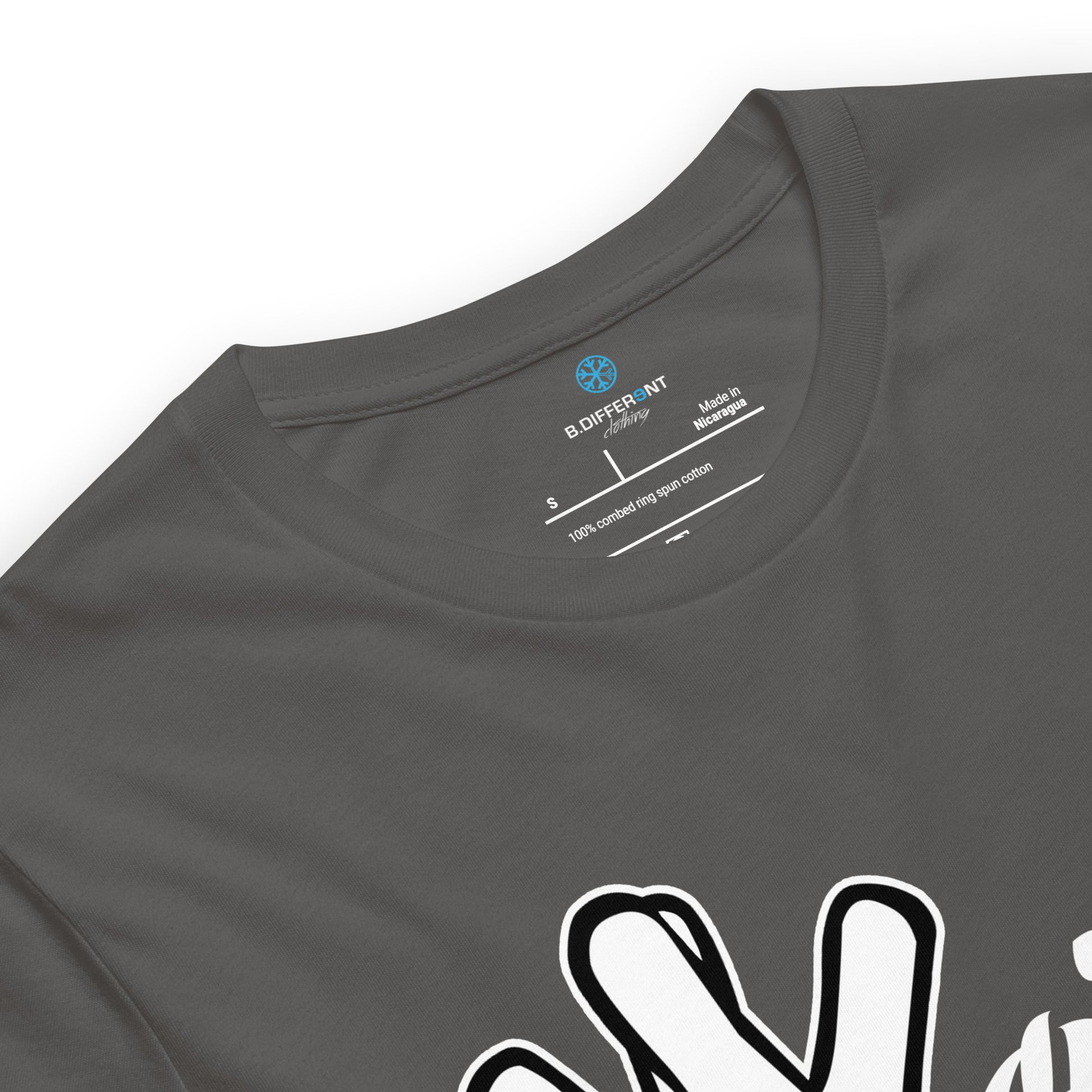 Gray-Weirdo Hand Sign Tee from B.Different Clothing, collar, graffiti-inspired streetwear t-shirt