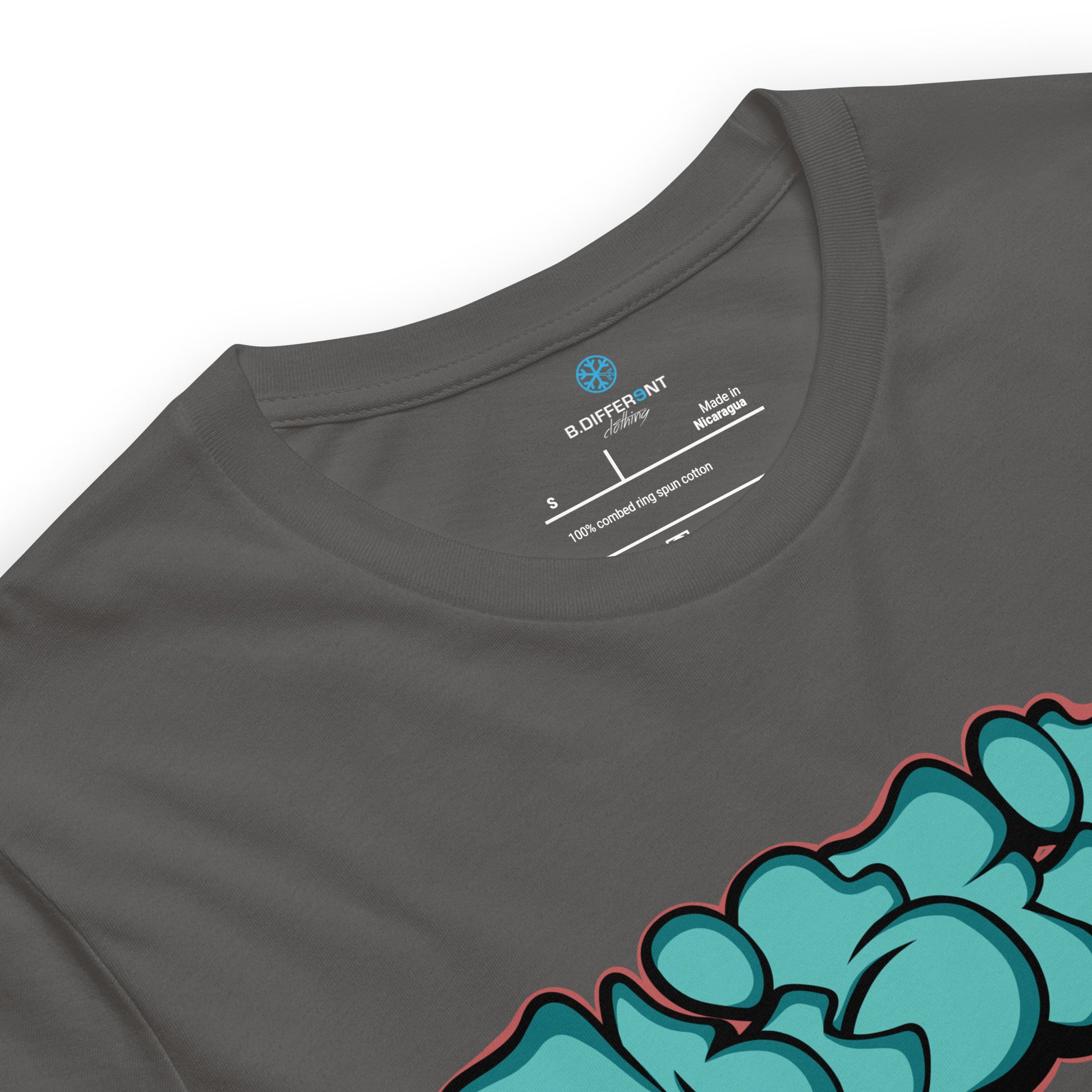 Gray-Misfit Graffiti Throwie Tee from B.Different Clothing, collar, graffiti-inspired streetwear t-shirt