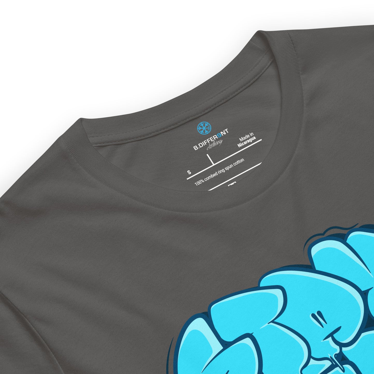 Gray-Stay Weird Graffiti Throw-up Tee from B.Different Clothing, collar, graffiti-inspired streetwear t-shirt