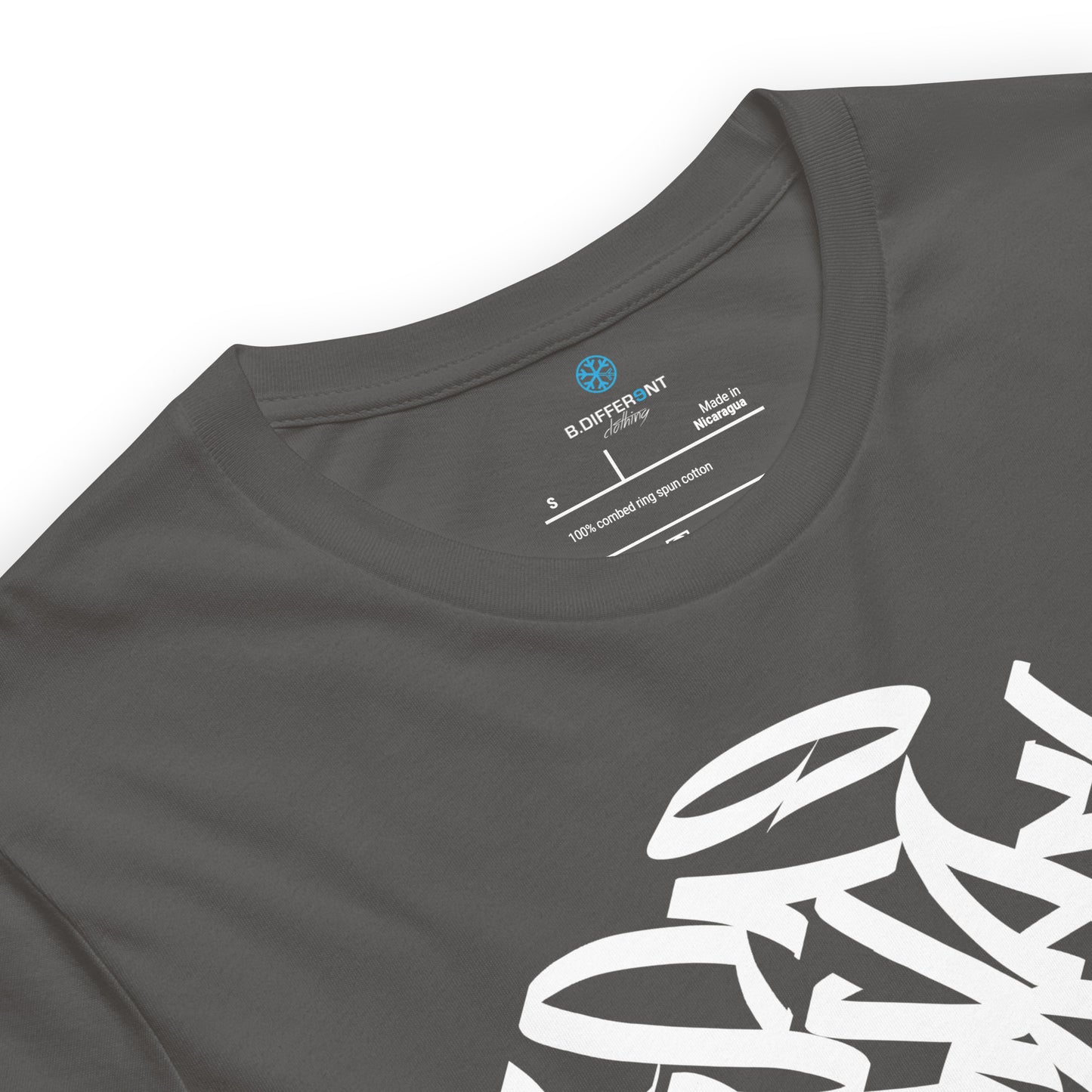 Gray-Stay Weird Graffiti Tag Tee from B.Different Clothing, collar, graffiti-inspired streetwear t-shirt