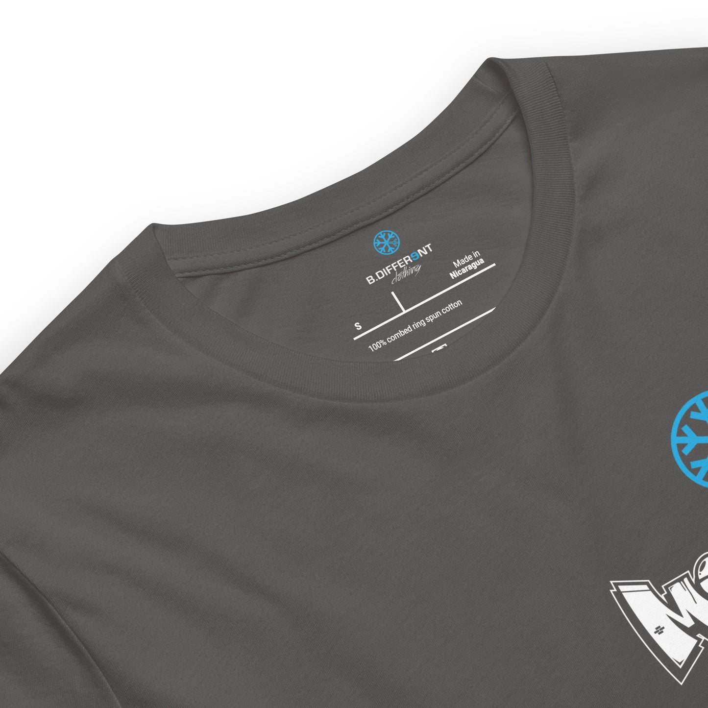 Gray-Mission Graffiti Character Tee from B.Different Clothing, collar, graffiti-inspired streetwear t-shirt