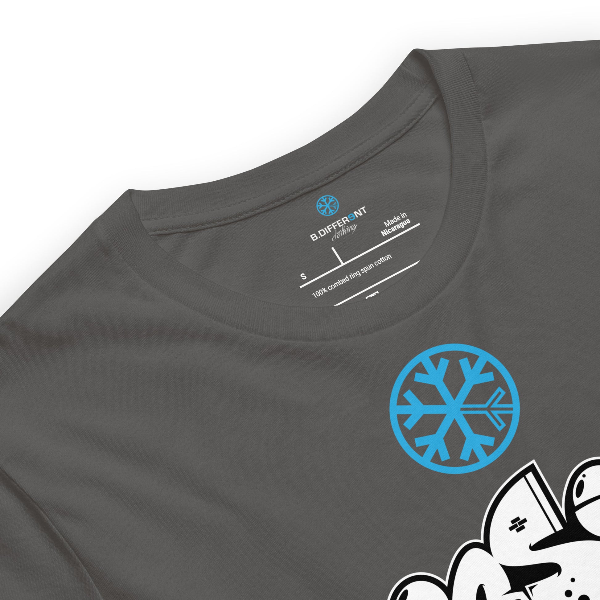 Gray-Mission Graffiti Piece Tee from B.Different Clothing, collar, graffiti-inspired streetwear t-shirt