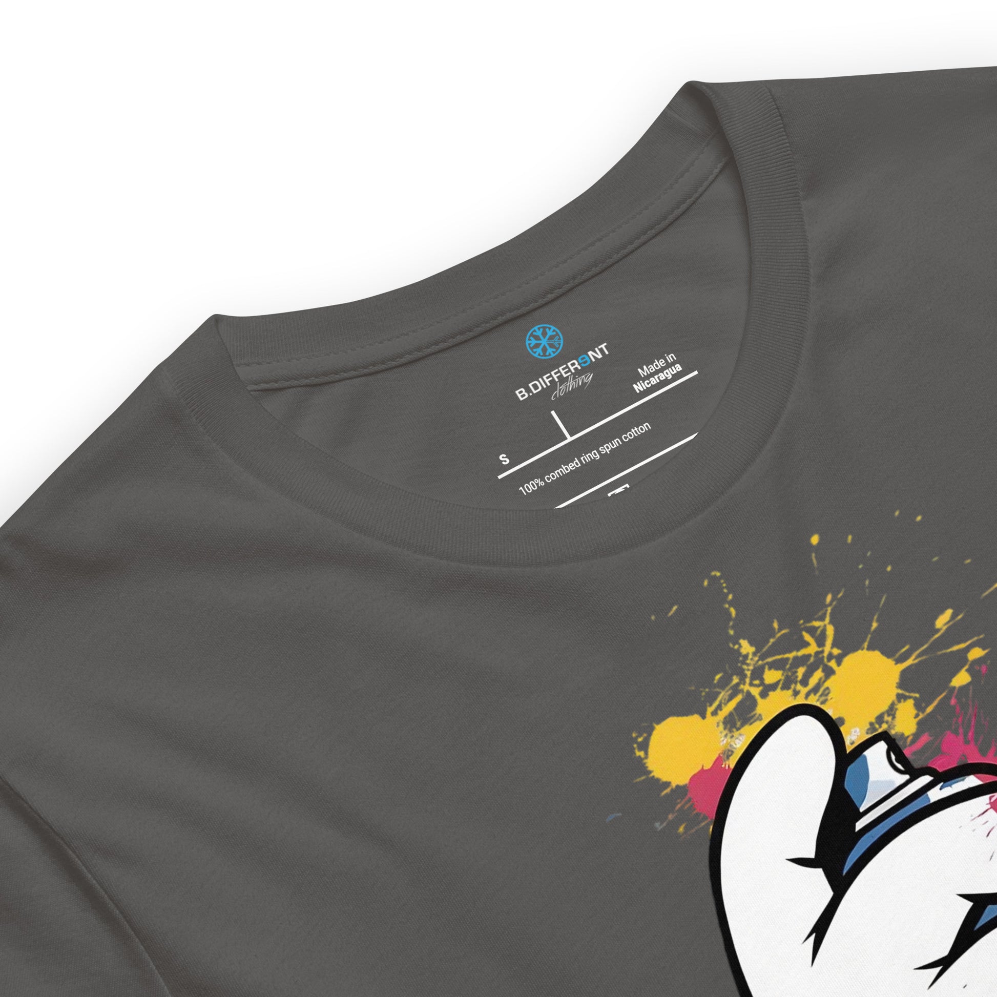 Gray-Hand Spray Can Graffiti Tee from B.Different Clothing, collar, graffiti-inspired streetwear t-shirt