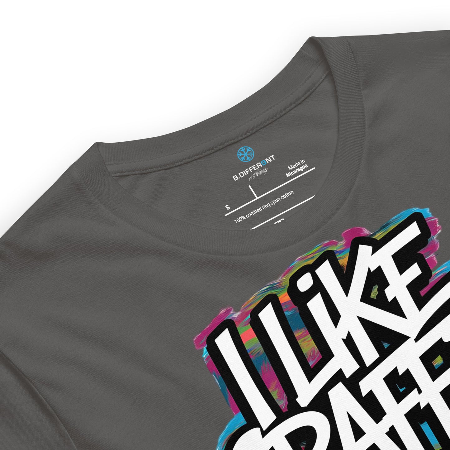 Darkgray-I Like Graffiti and Maybe 2 People Tee from B.Different Clothing, collar, graffiti-inspired streetwear t-shirt