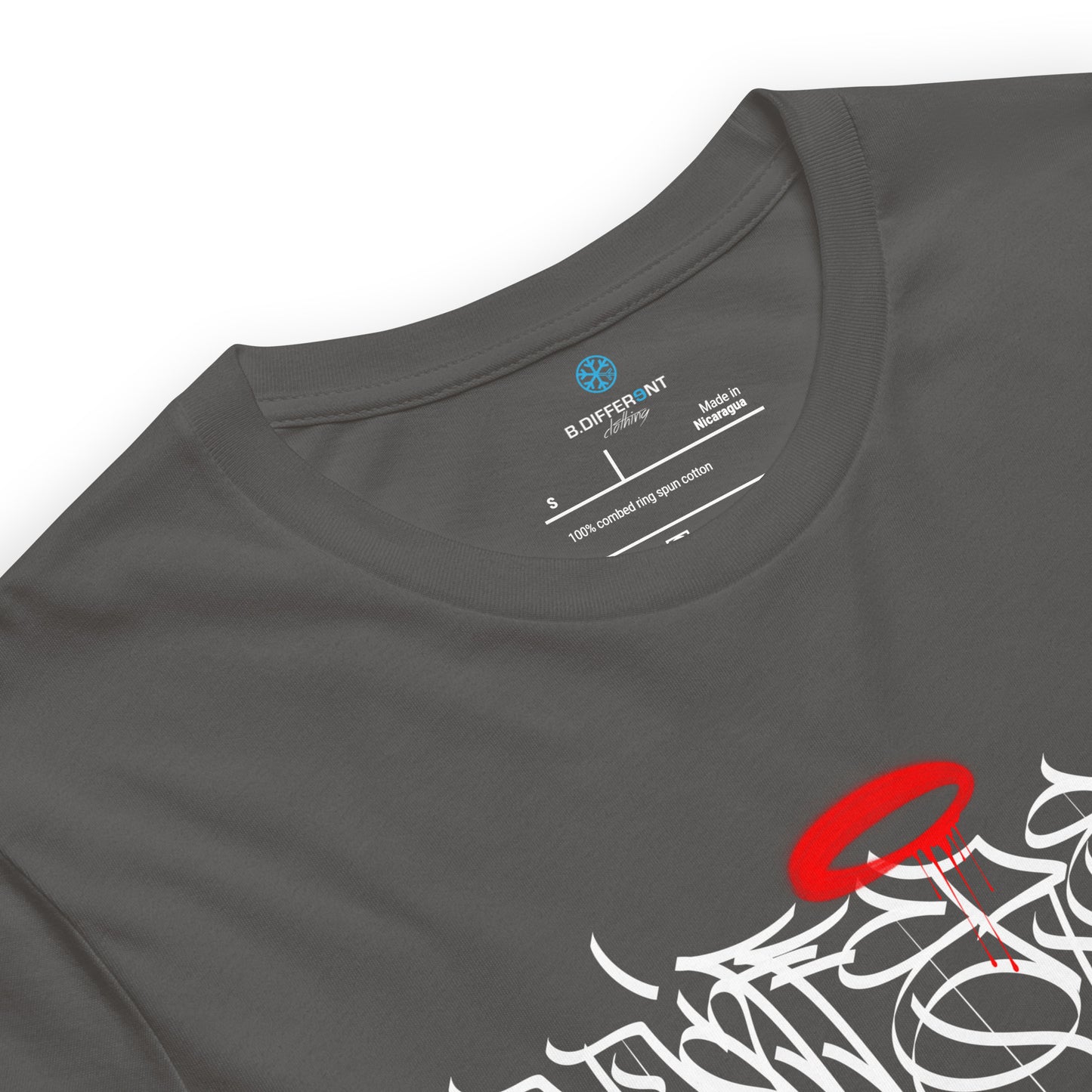 Gray-Caos One Collab Graffiti Tee from B.Different Clothing, collar, graffiti-inspired streetwear t-shirt