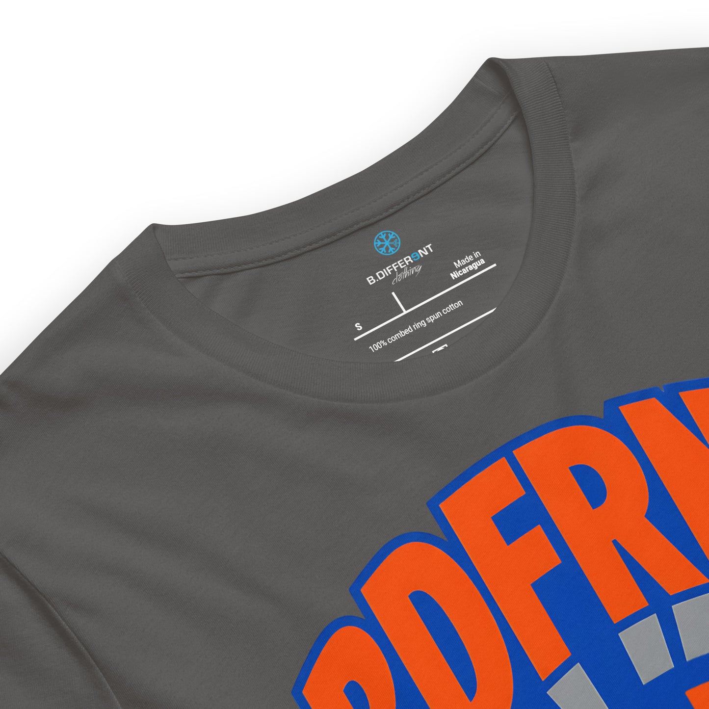 Gray-BDFRNT Logo 1989 Tee from B.Different Clothing, collar, graffiti-inspired streetwear t-shirt