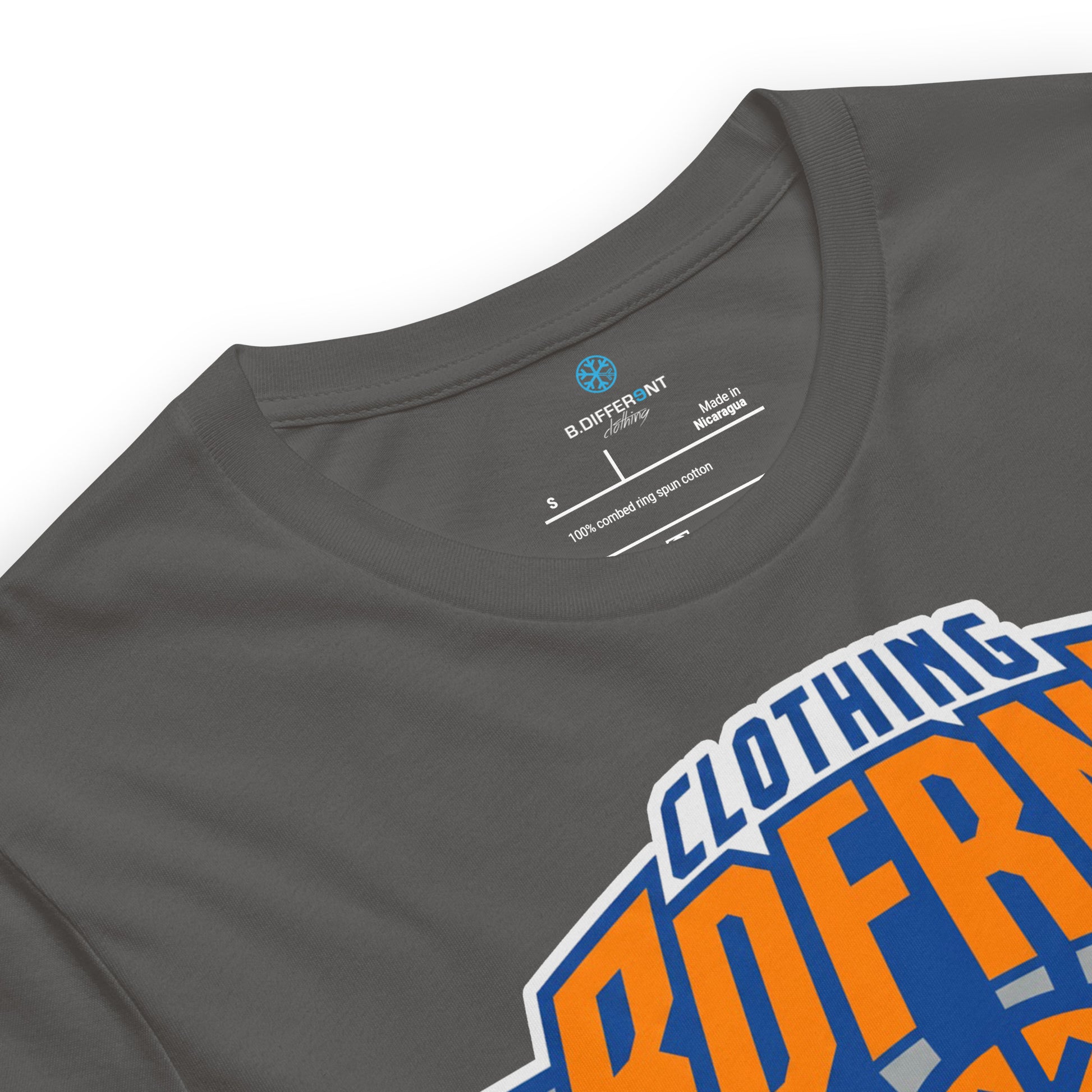 Gray-BDFRNT Logo 2011 Tee from B.Different Clothing, collar, graffiti-inspired streetwear t-shirt