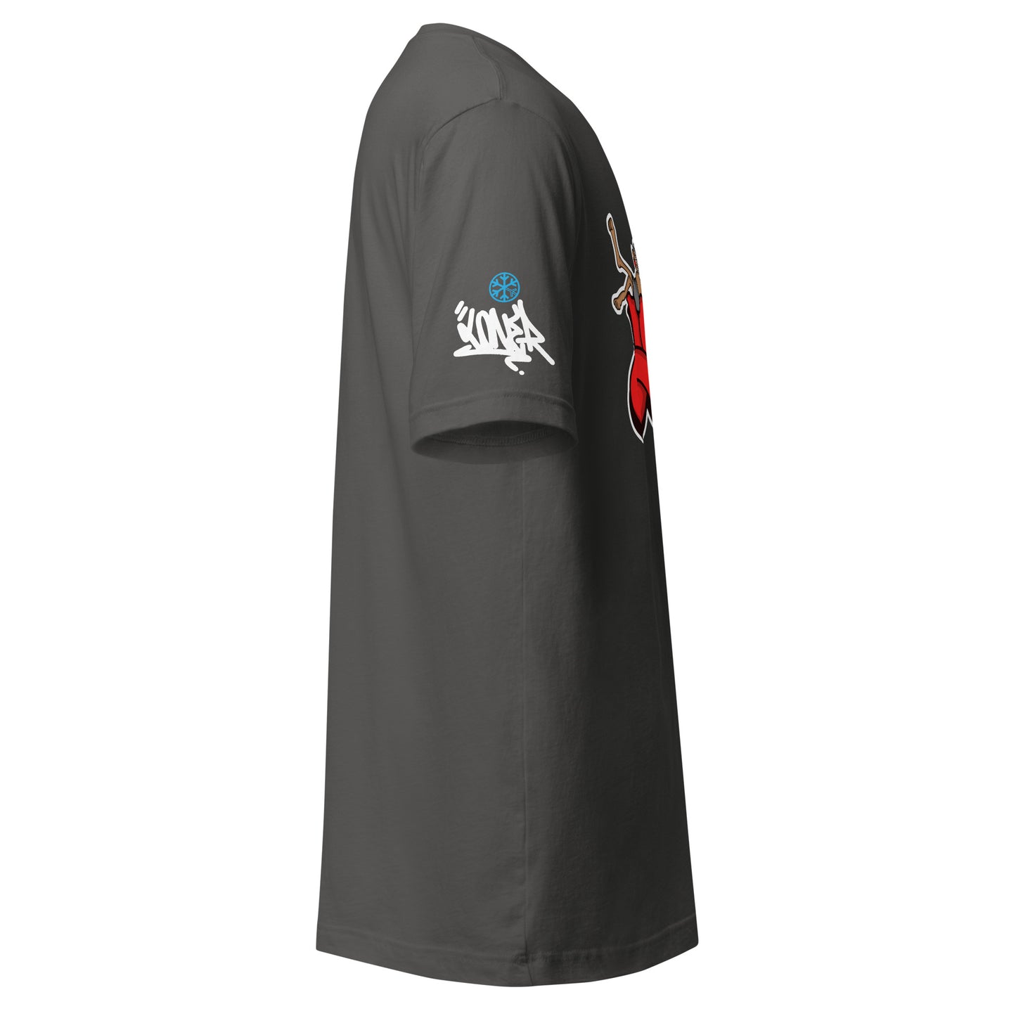 Gray-Loner Graffiti Piece Tee from B.Different Clothing, side view, graffiti-inspired streetwear t-shirt