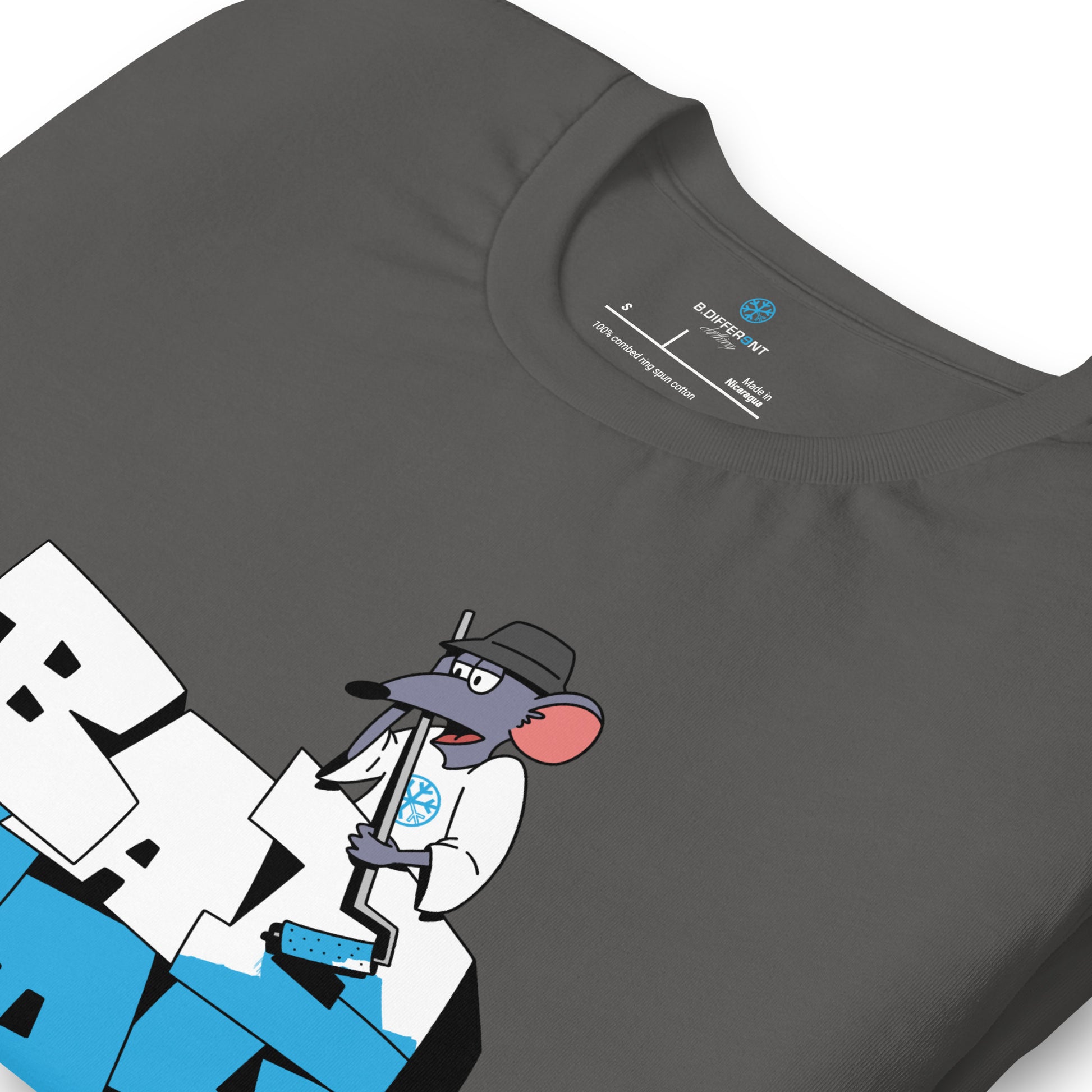 Gray-Bad Boy Graffiti Tee from B.Different Clothing, detail, graffiti-inspired streetwear t-shirt