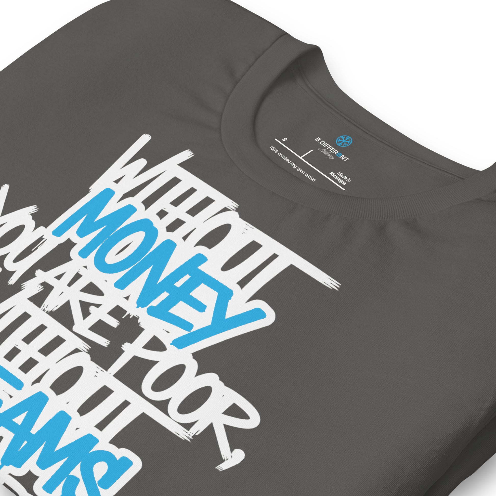 Gray-Without Dreams You Are Nothing Graffiti Tee from B.Different Clothing, detail, graffiti-inspired streetwear t-shirt